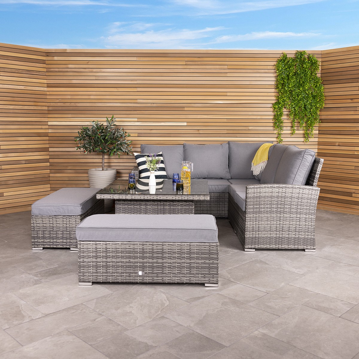 Charles Bentley Rattan Corner Lounge Set with Table Grey