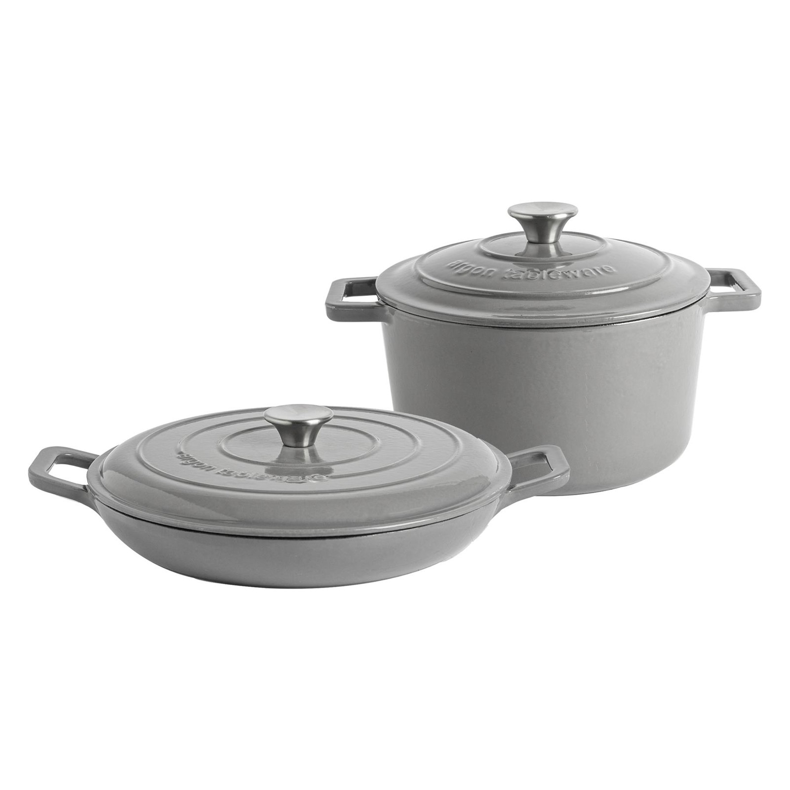2 Piece Cast Iron Casserole Dish Set Enameled Hob Oven 2 Sizes Slate Grey