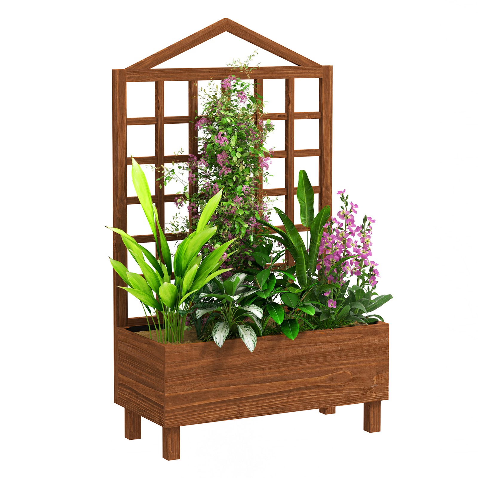 Outsunny Wooden Garden Planters with Trellis for Vine Climbing Plants Brown
