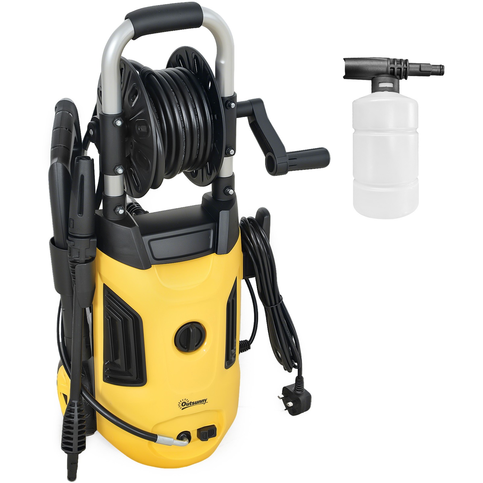 Outsunny 1800W Power Washer 150 Bar Pressure 6M Hose and Hose Reel, Yellow