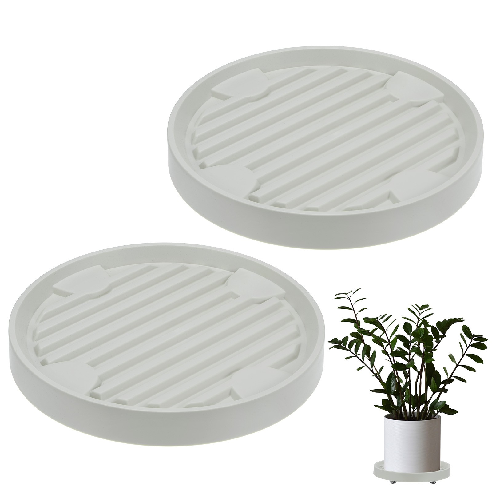 2Pcs Plant Stand with Wheels, 12.2 Inch Round Indoor Planter Mover Trolley Beige