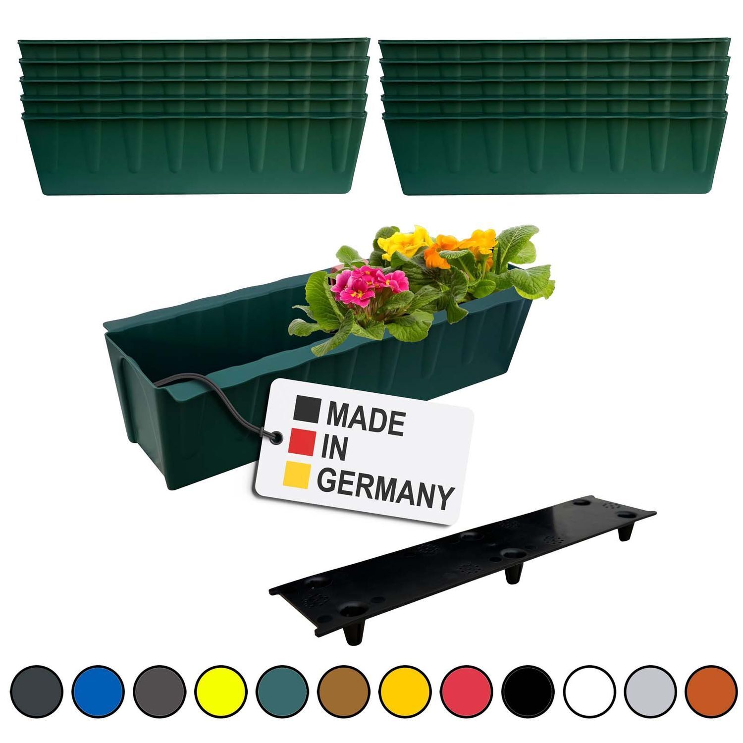 Flower Box Plant Box 10-Piece Set Dark Green Euro Pallet Insert Balcony Box