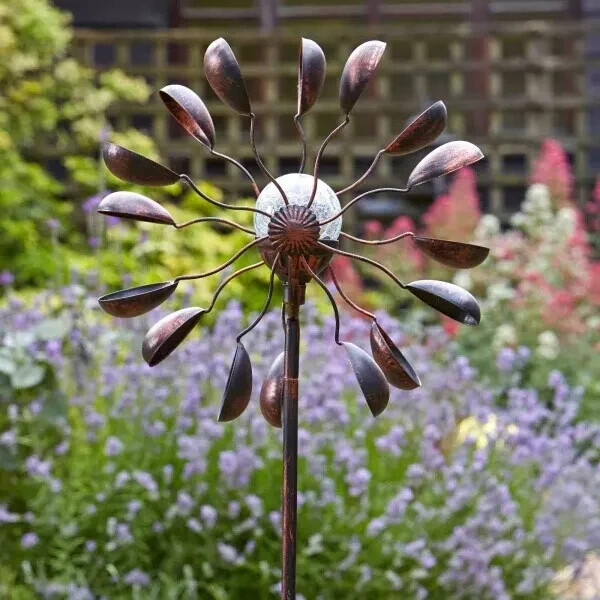 Gemini Solar Wind Spinner Crackle Globe Ball Garden Outdoor 130cm Colour Change