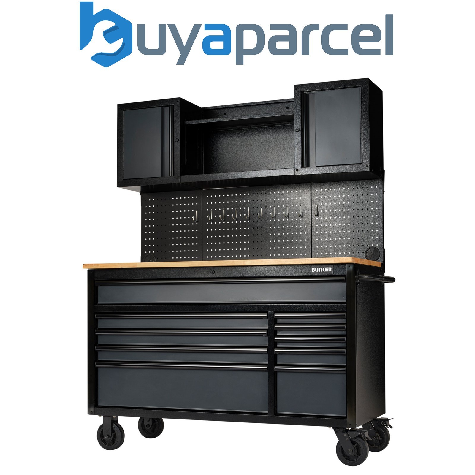 Draper 08242 BUNKER 10 Drawer Roller Workstation with Workbench, 56", Grey