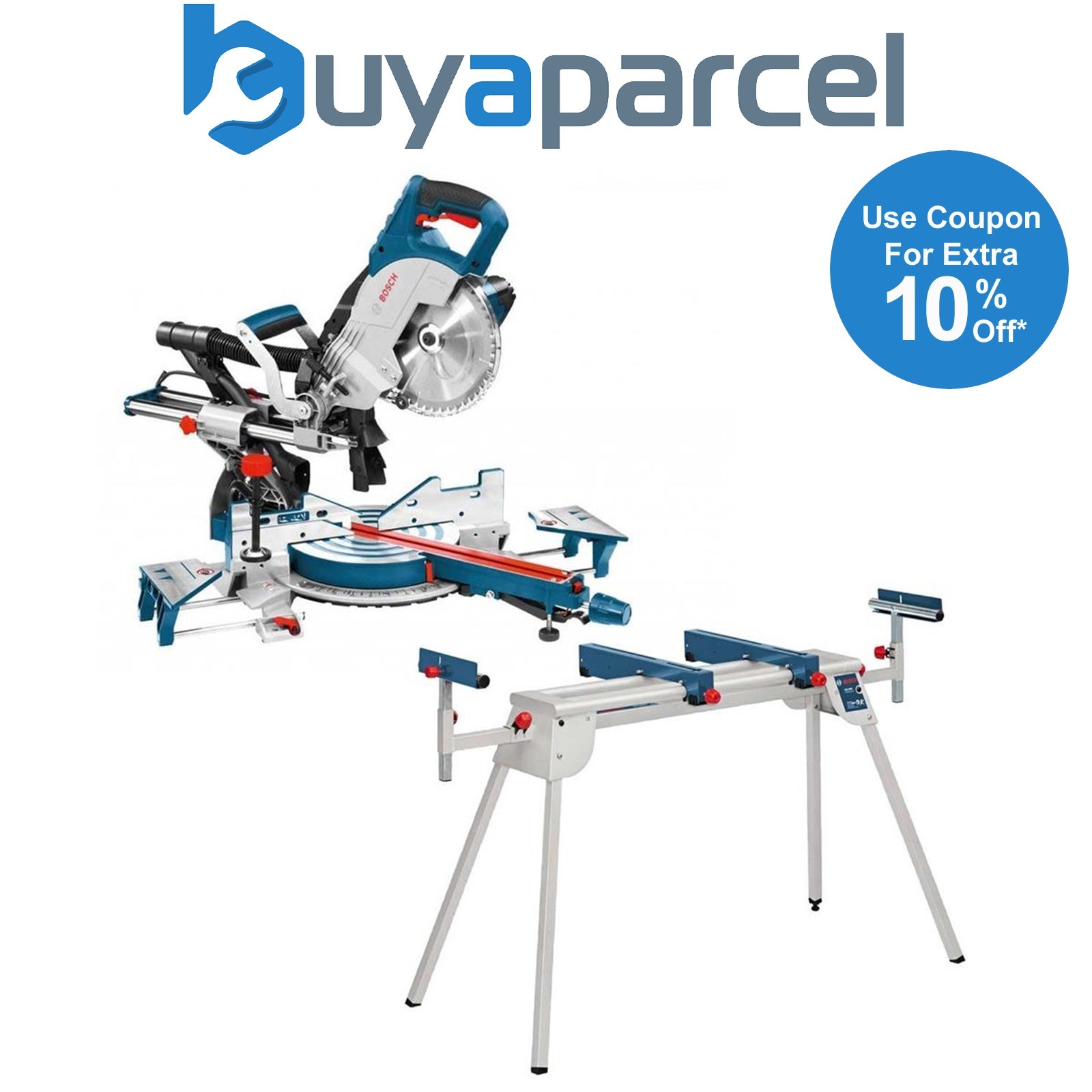 Bosch GCM8SJL 8" Sliding Mitre Saw with Laser & Blade 240v + GTA2600 Leg Stand