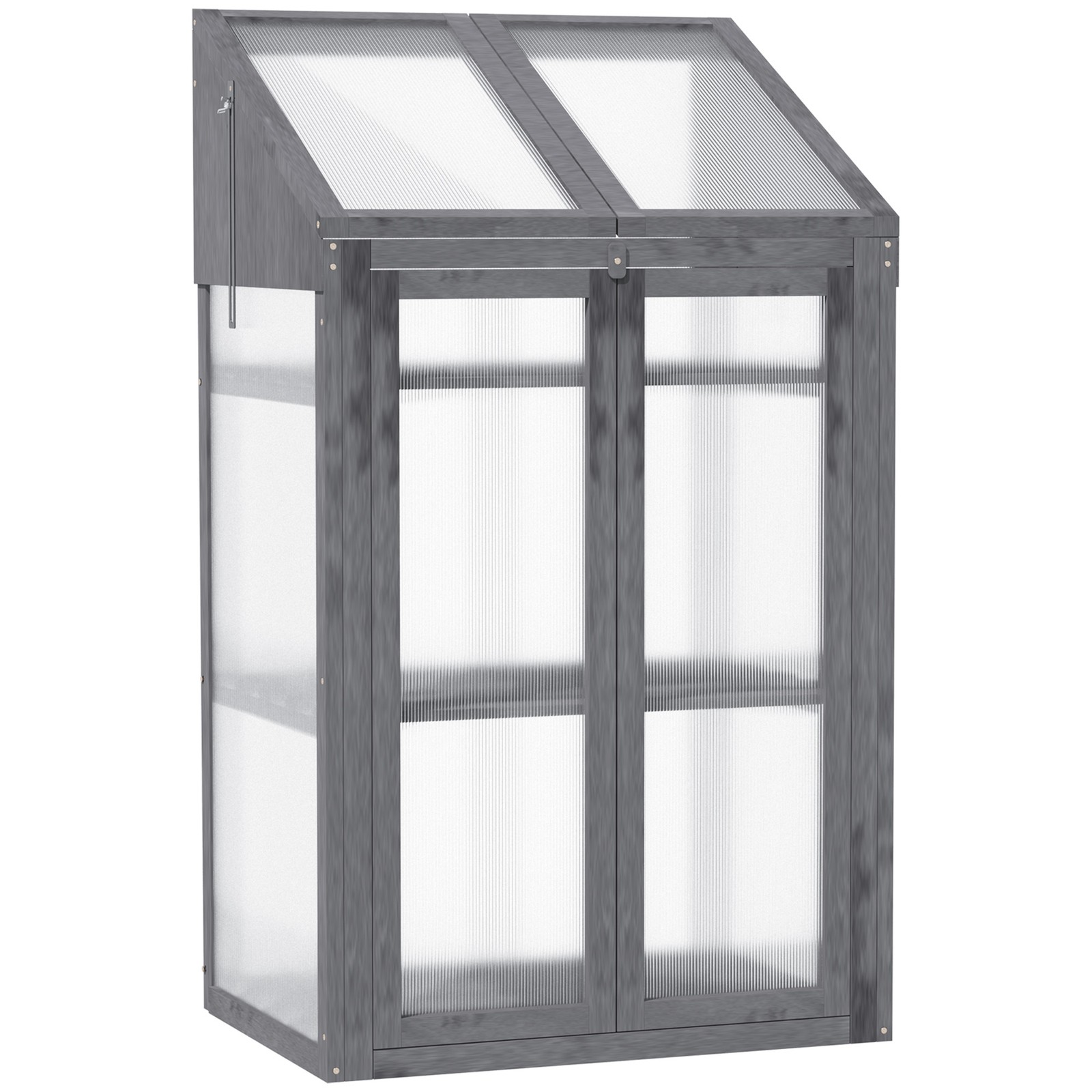 Outsunny Wooden Greenhouse Cold Frame Grow House w/ Double Door for Flower Grey