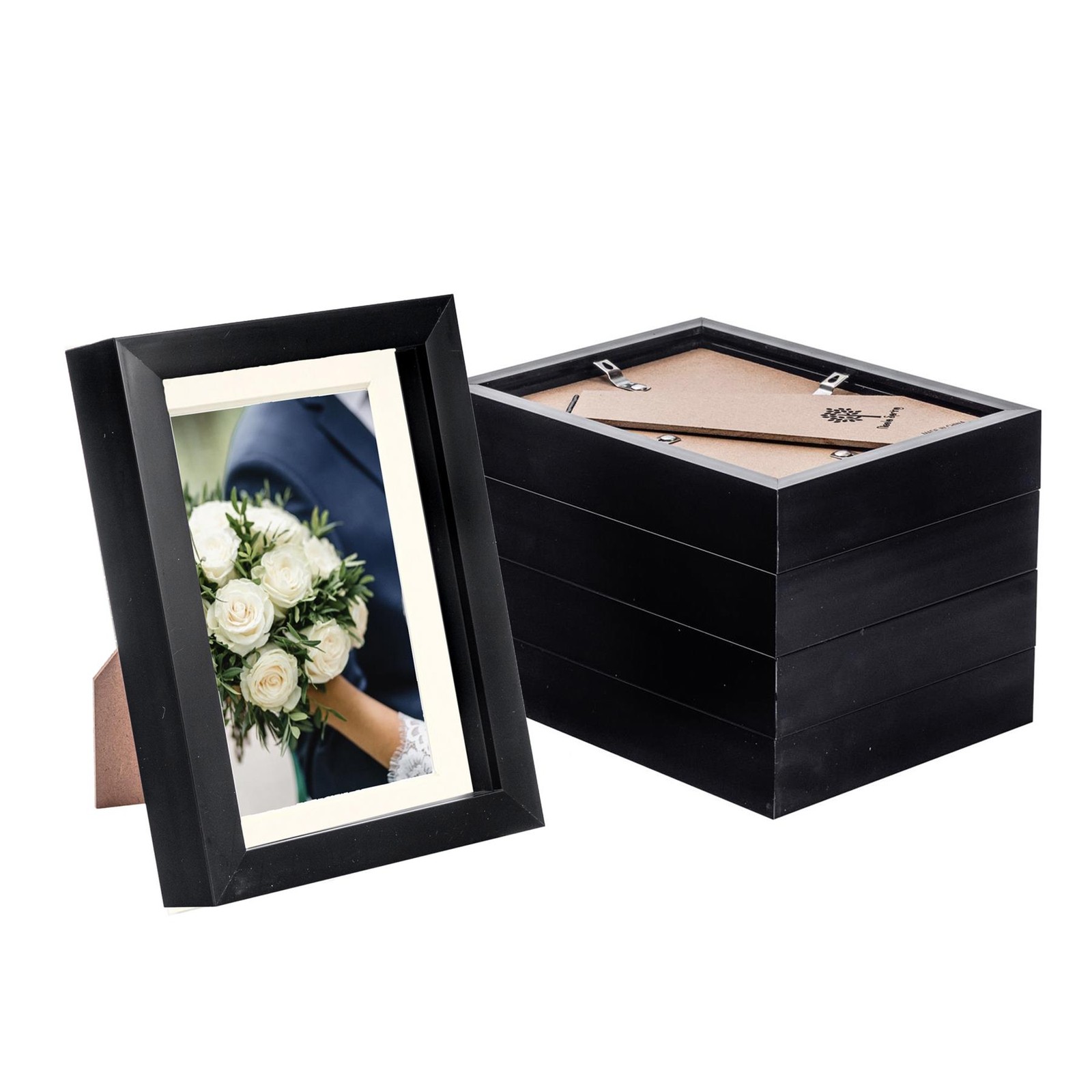 5x 3D Box Photo Frames Picture Display 5 x 7" with 4 x 6" Mount Black/Ivory