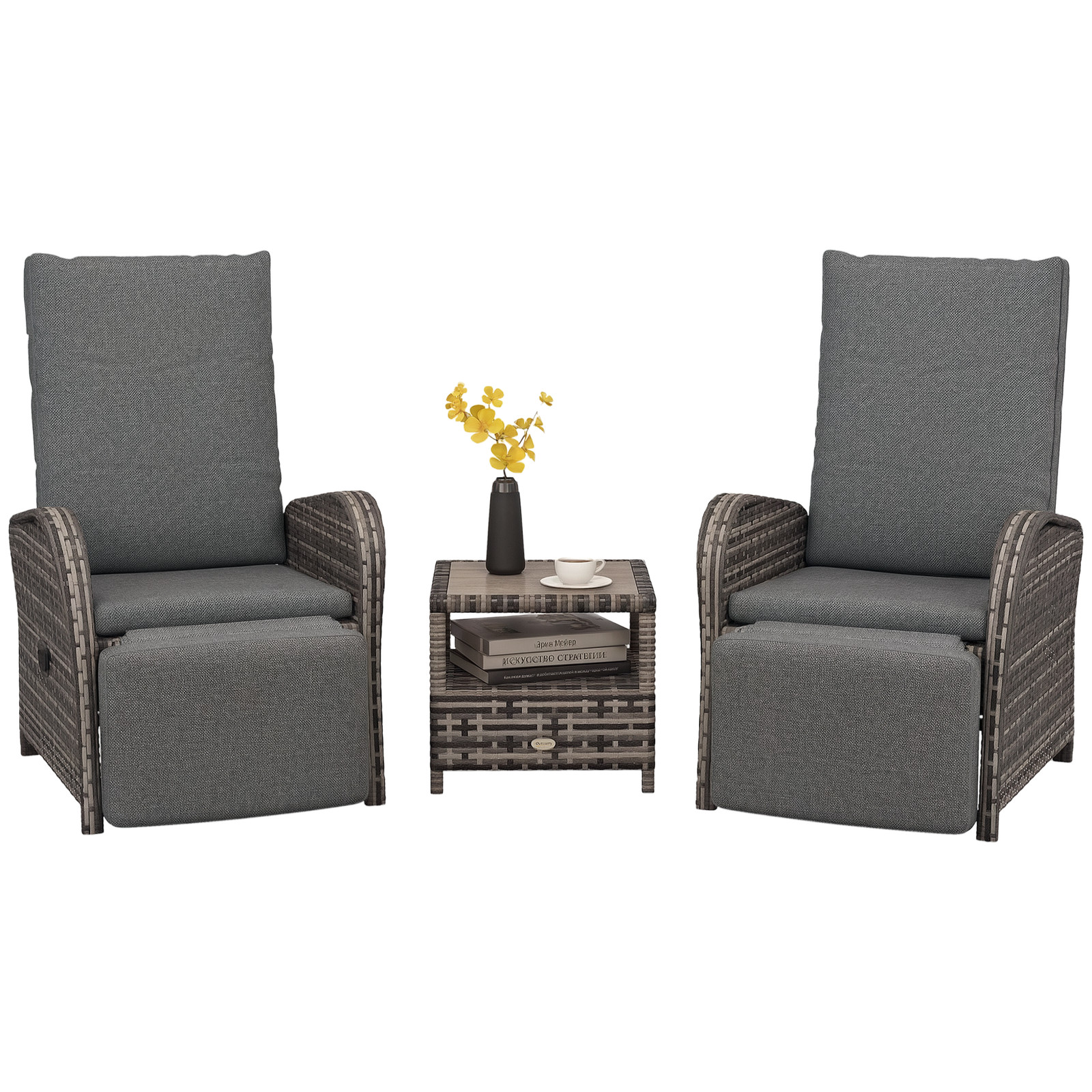 Outsunny 3 Pieces Rattan Bistro Set with Cushions for Outdoor, Brown