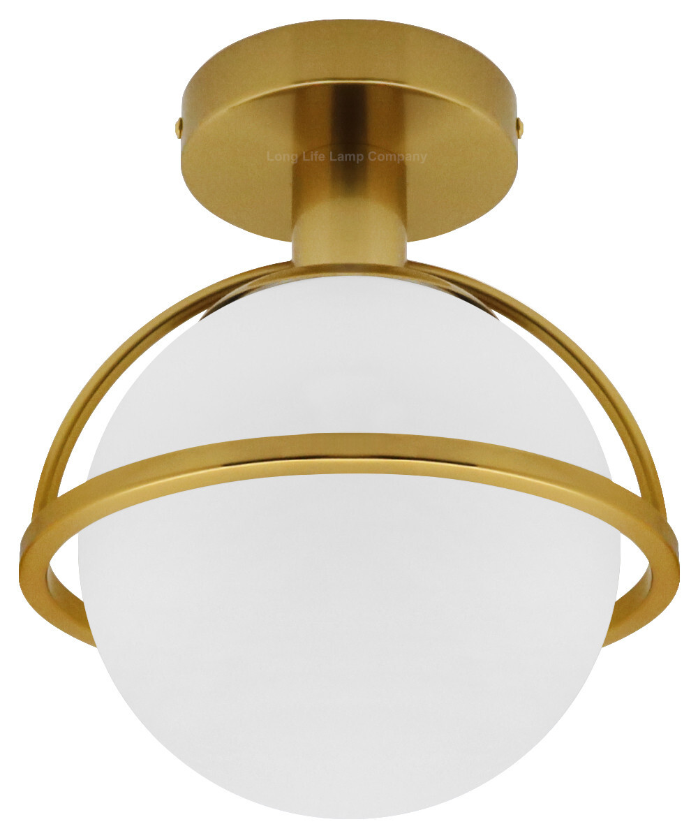 Antique Brass Ceiling Pendant Light Opal Globe Frosted Glass Lamp Shade H3140