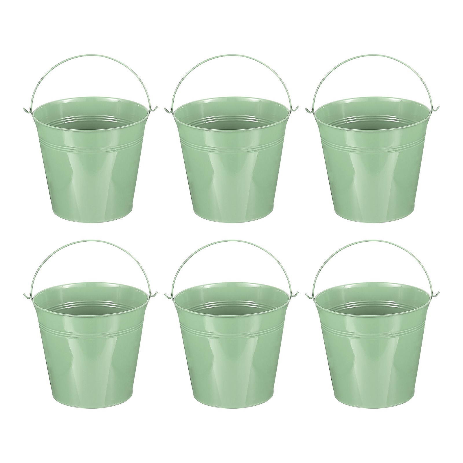 6 Pcs 7"x6.2" Small Metal Buckets with Handle Mini Bucket Light Green