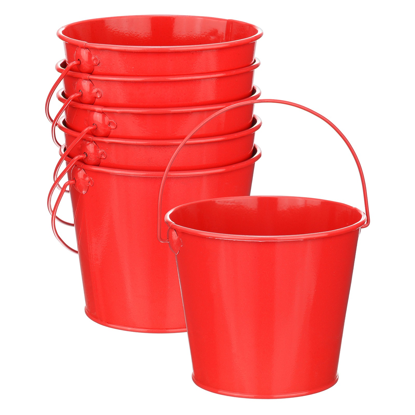 6-Pack Small Metal Bucket with Handle, 12x10cm Galvanized Buckets[Red]