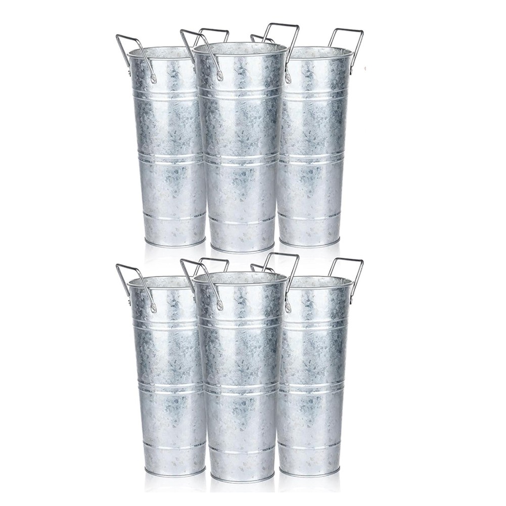 6 Pcs Galvanized Bucket Flower Bar,10 Inch Flower Bucket with Handles,6667