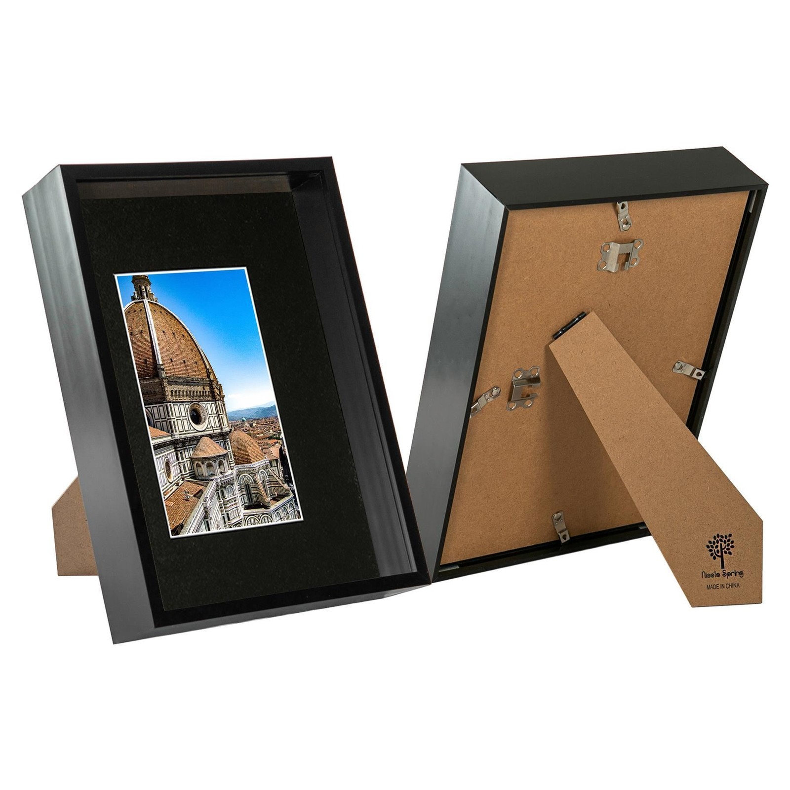 2x Black A4 (8" x 12") 3D Deep Box Frames with Black A5 Mount Shadow Display