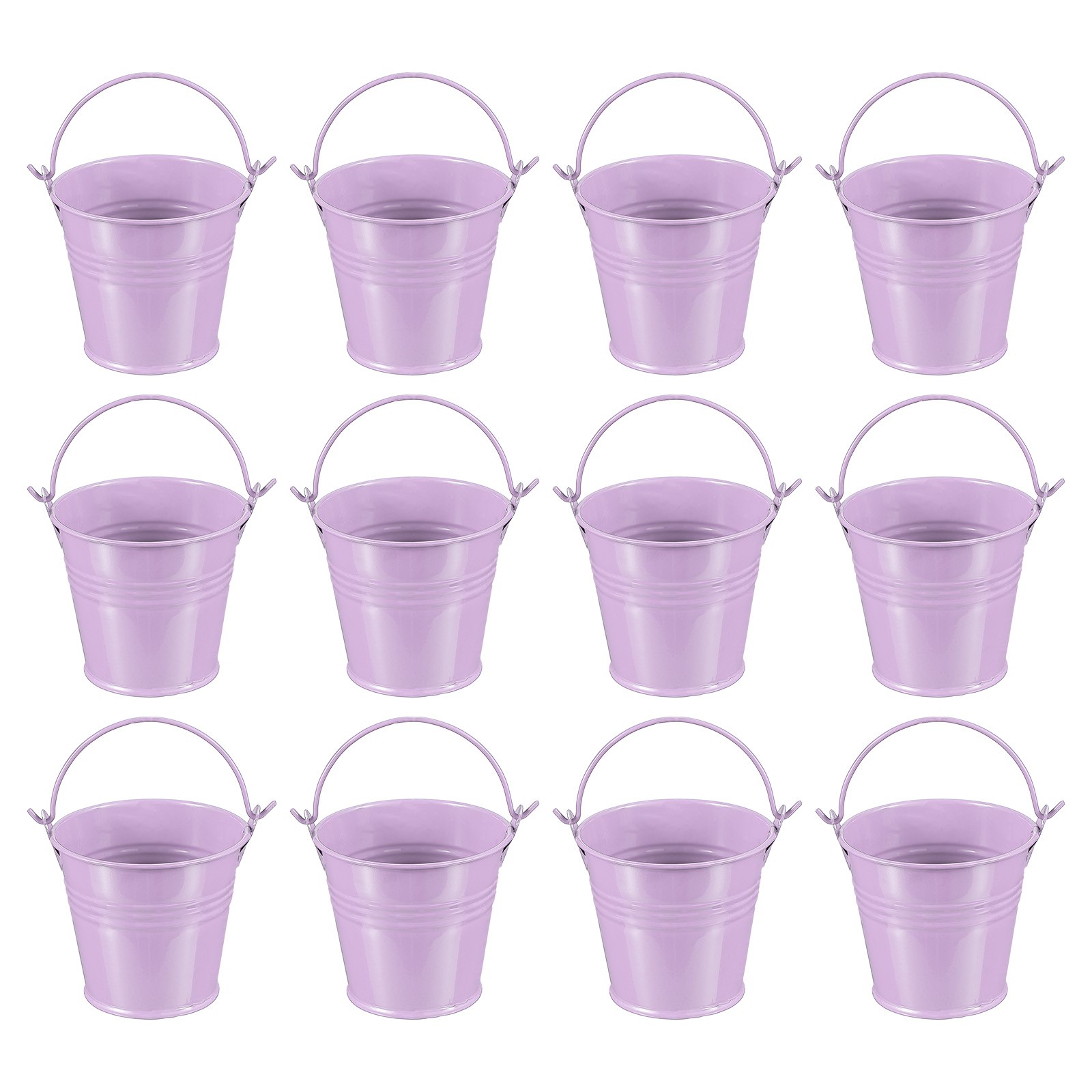 12 Pcs 2.7"x2.3" Small Metal Buckets with Handle Mini Bucket Light Purple