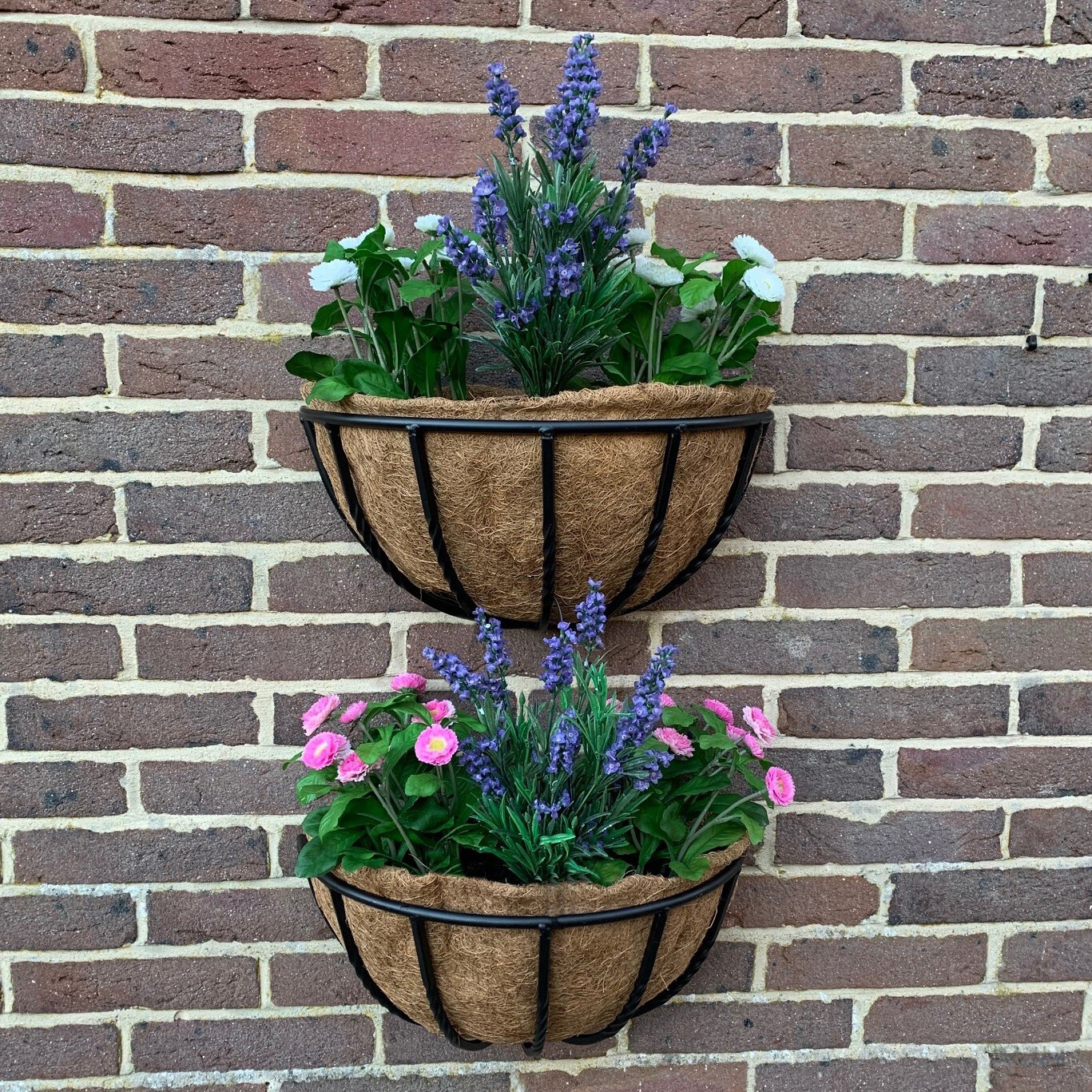Garden Wall Planters Outdoor Black Metal Basket Manger Trough (40cm) - Set of 2