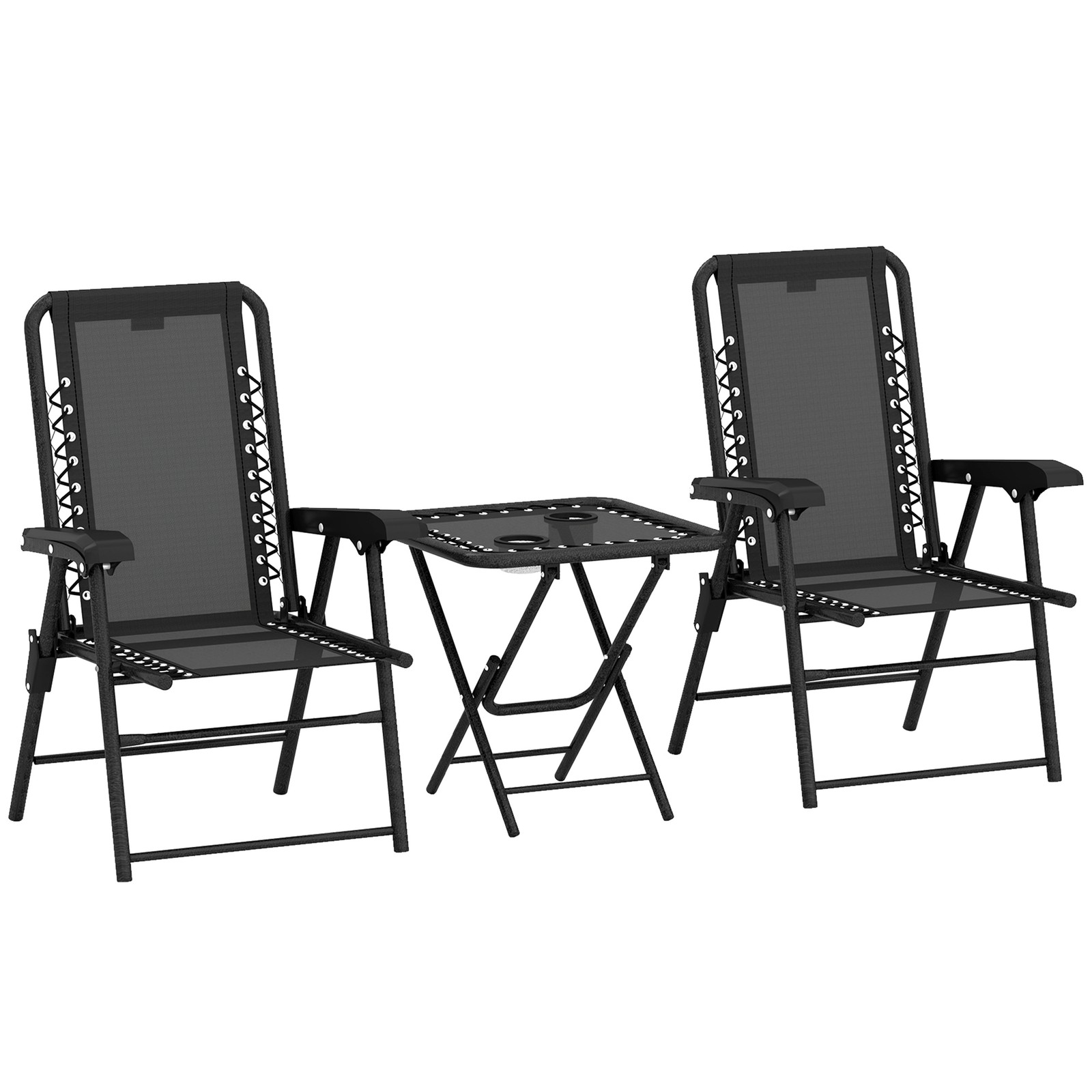 Outsunny 3 Pieces Folding Garden Bistro Set with Cup Holders, Black
