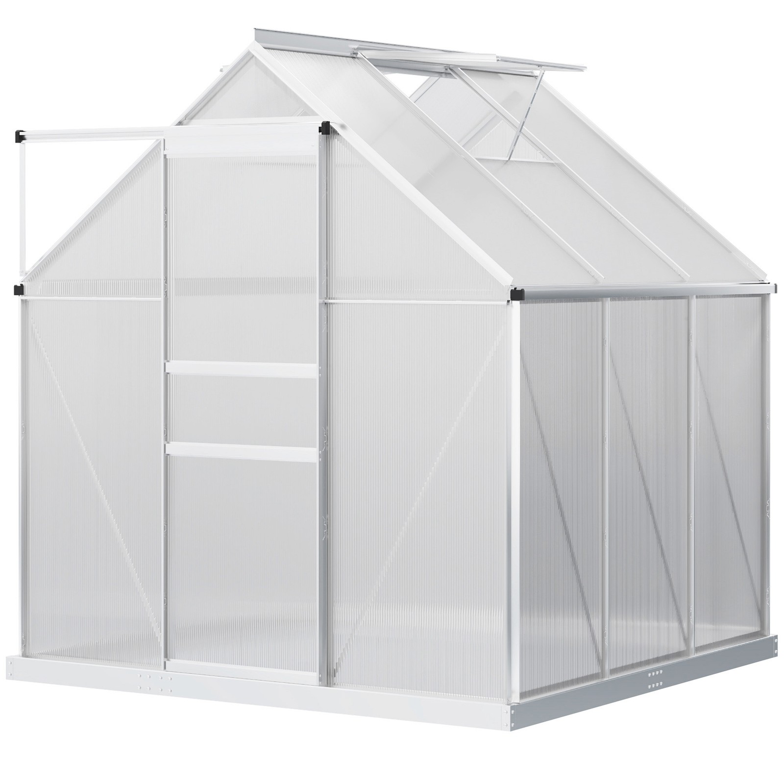 Outsunny Polycarbonate Walk-in Garden Greenhouse w/ Sliding Door Silver Tone