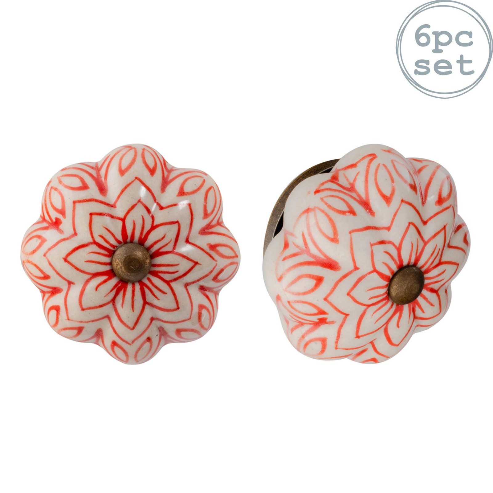 12x Floral Ceramic Cabinet Knobs Vintage Cupboard Door Drawer Handles Red
