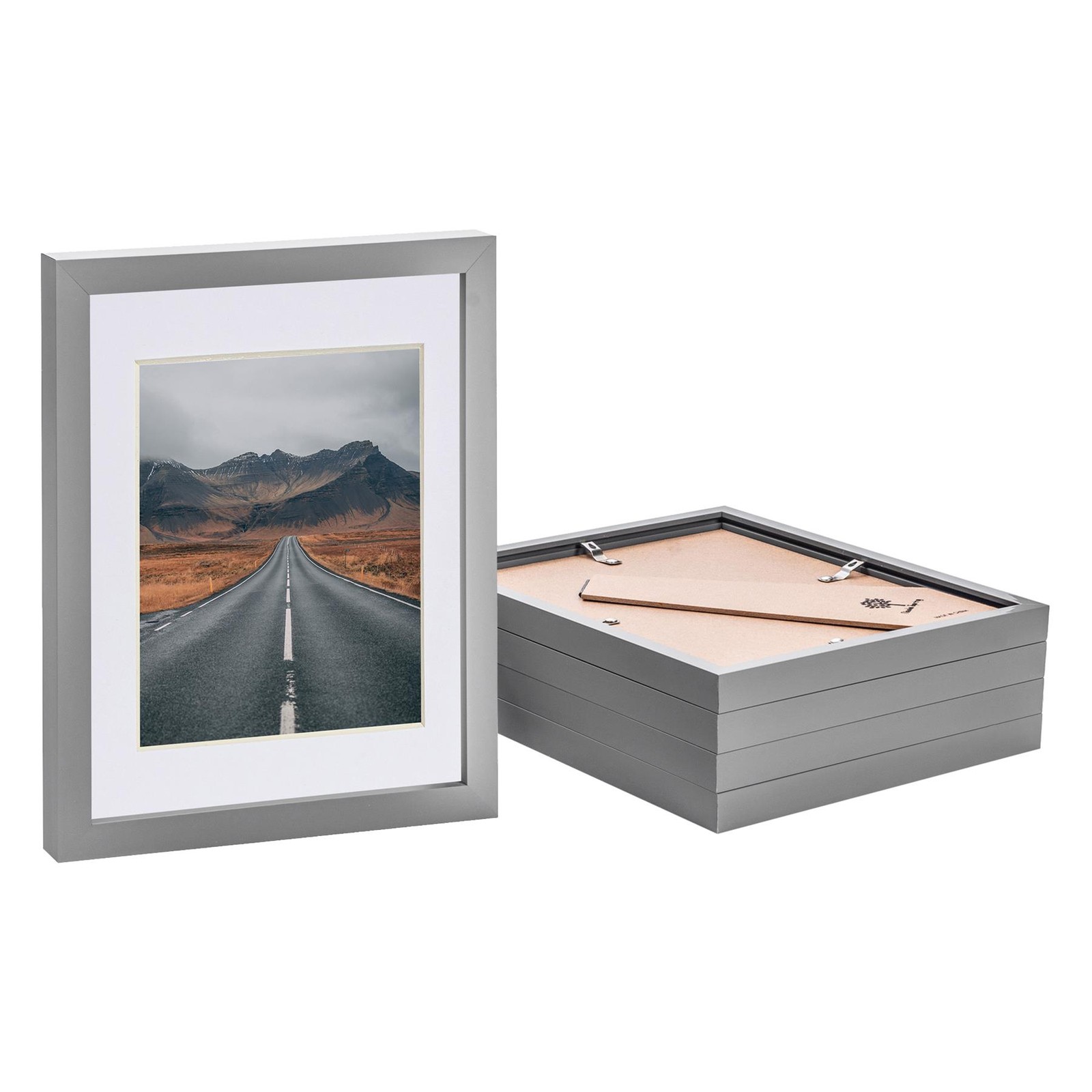 5x Grey 8" x 10" Photo Frames with White 5" x 7" Mount Picture Wall Décor