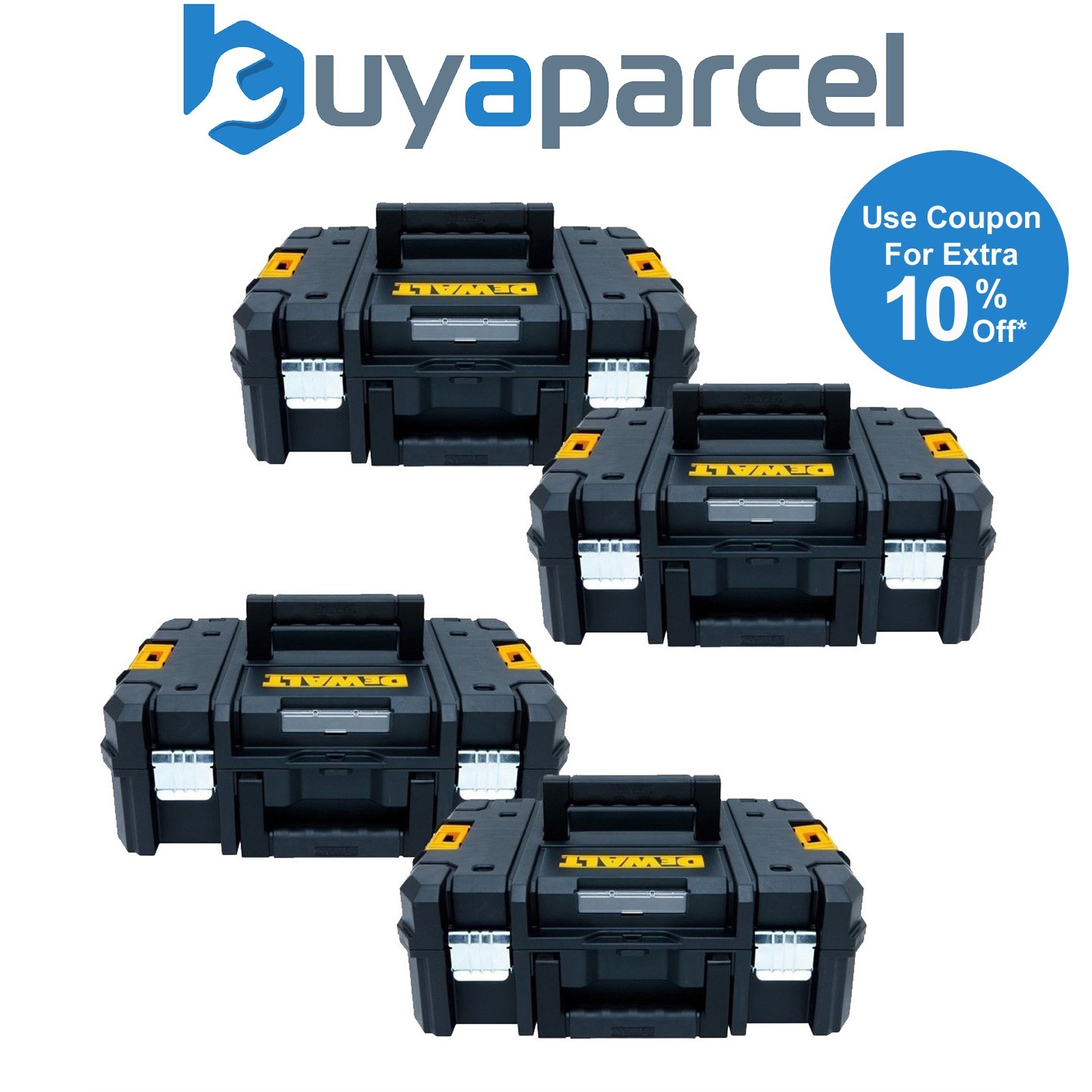 4 x Dewalt DWST1-70703 TStak II Power Tool Storage Box 13.5L T-STAK Case