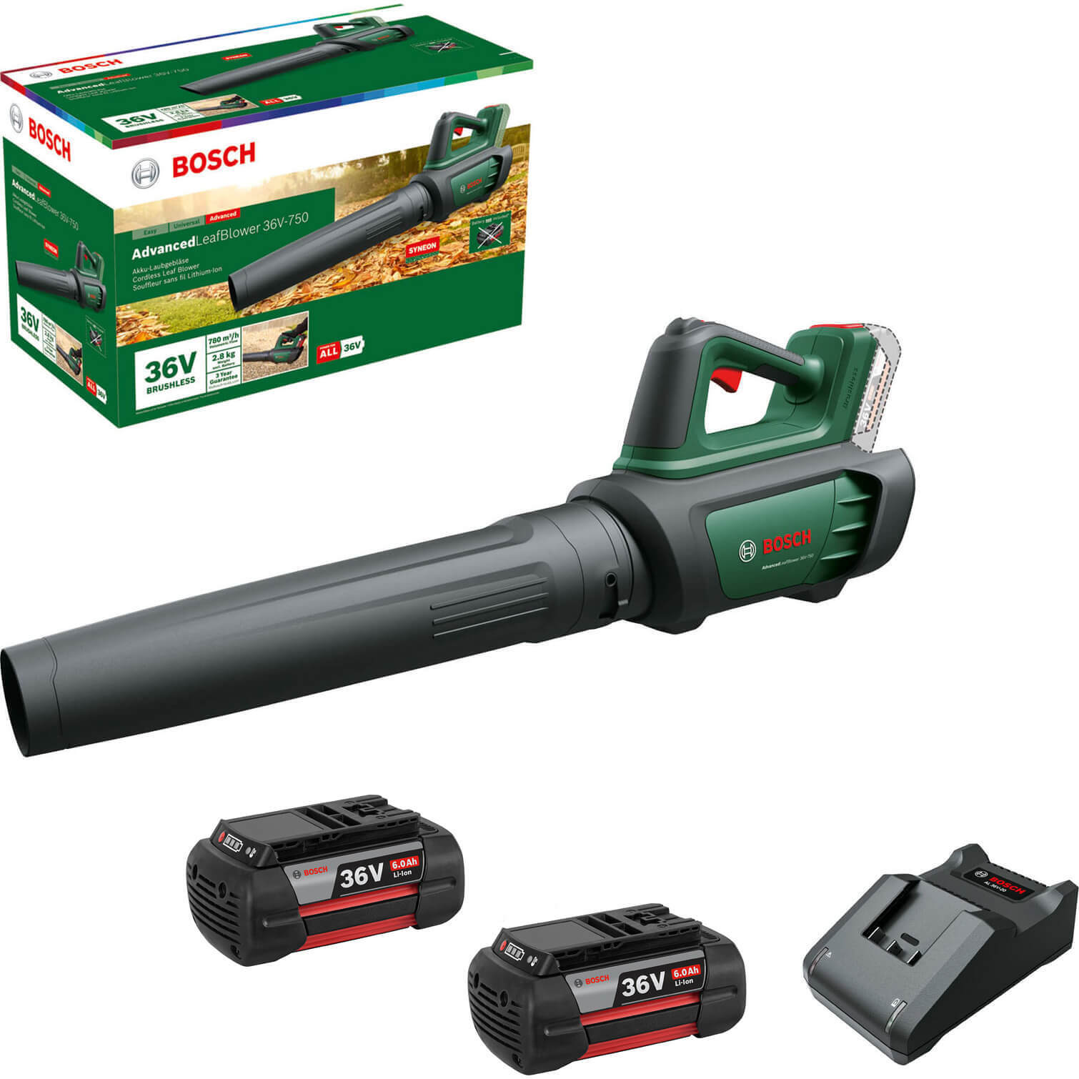 Bosch ADVANCEDLEAFBLOWER 36V-750 Brushless Garden Leaf Blower 2 x 6ah Li-ion