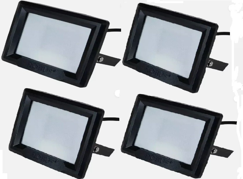 4 X Robus HiLume 30W LED Flood Light IP65 Black Cool White - RHL3040 -RRP £120