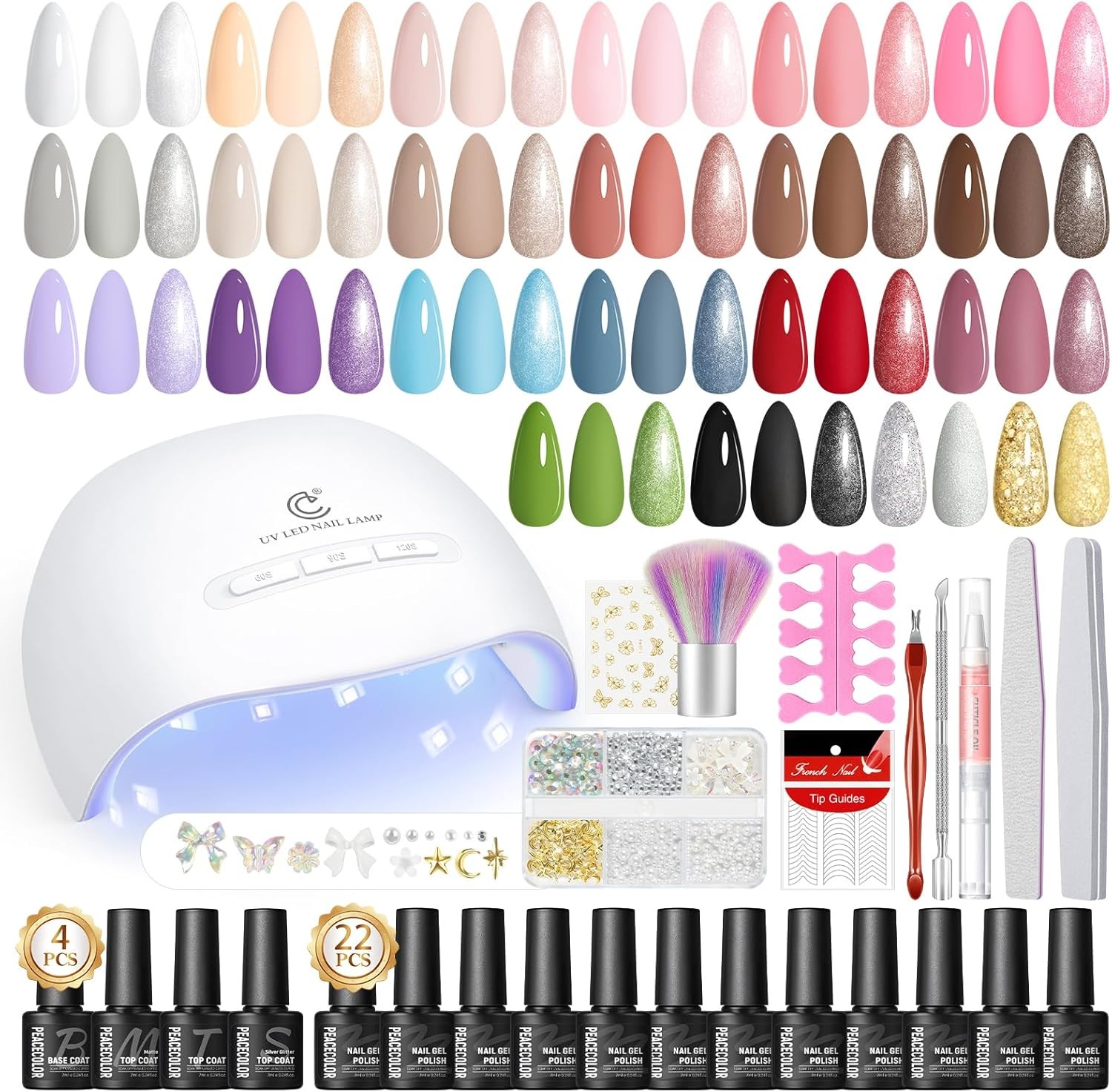 PEACECOLOR Gel Nail Polish Set, 39 PCS Gel Nail Kit with U V Lamp 22+4 Colours