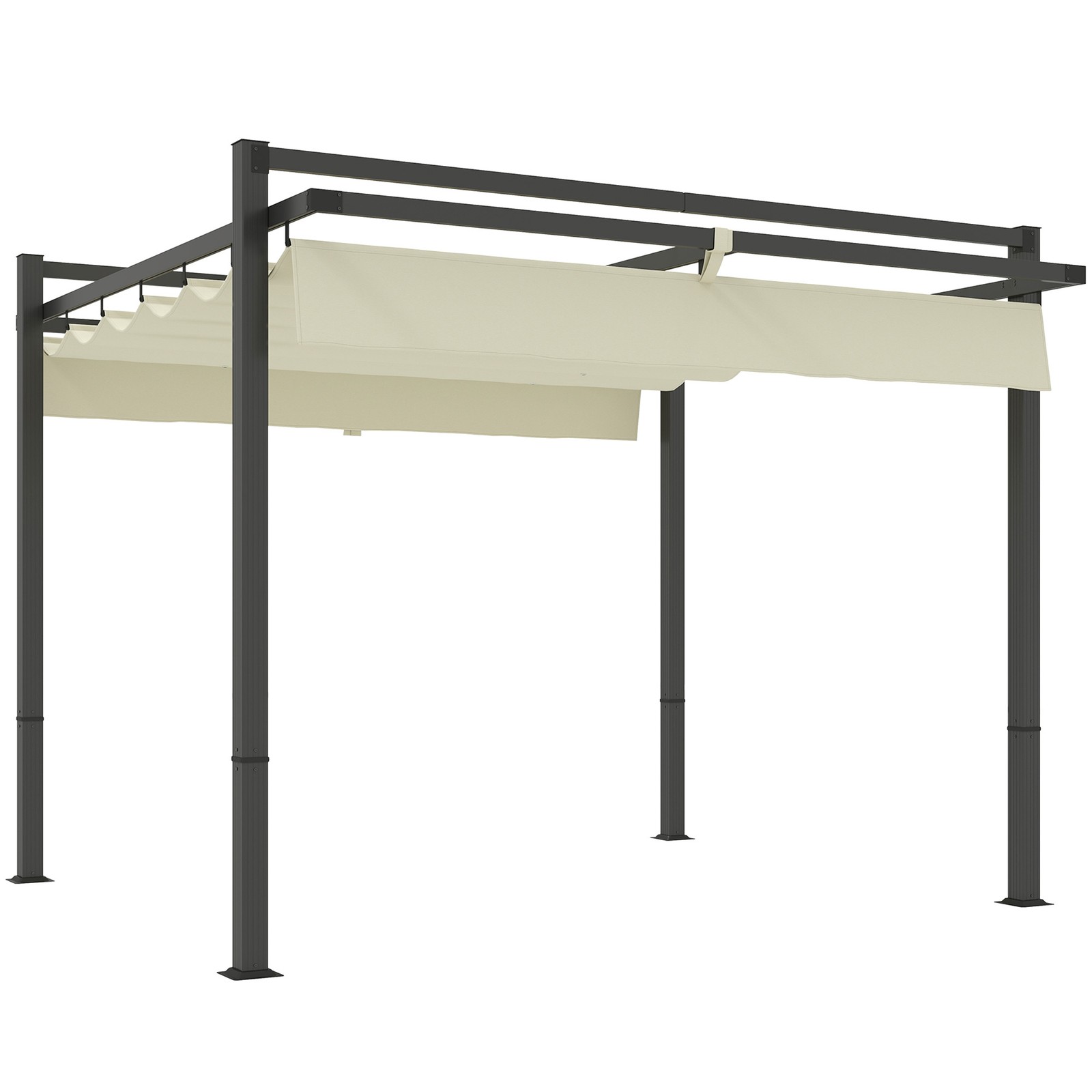 Outsunny Pergola Retractable Roof Aluminium Frame Khaki, Refurbished