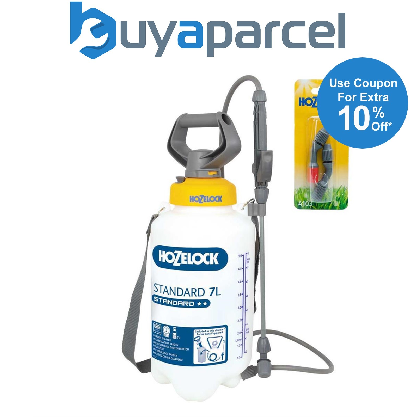 Hozelock 4231 Pressure Sprayer Standard 7 Litre with 4103 Spray Nozzle Set