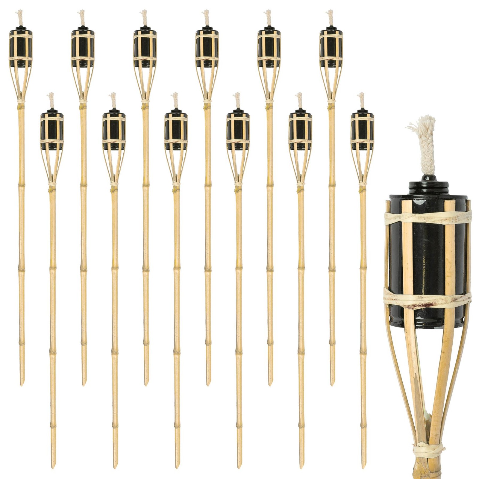 12x Natural 113cm Bamboo Garden Fire Torches Outdoor Paraffin Oil Tiki Lantern