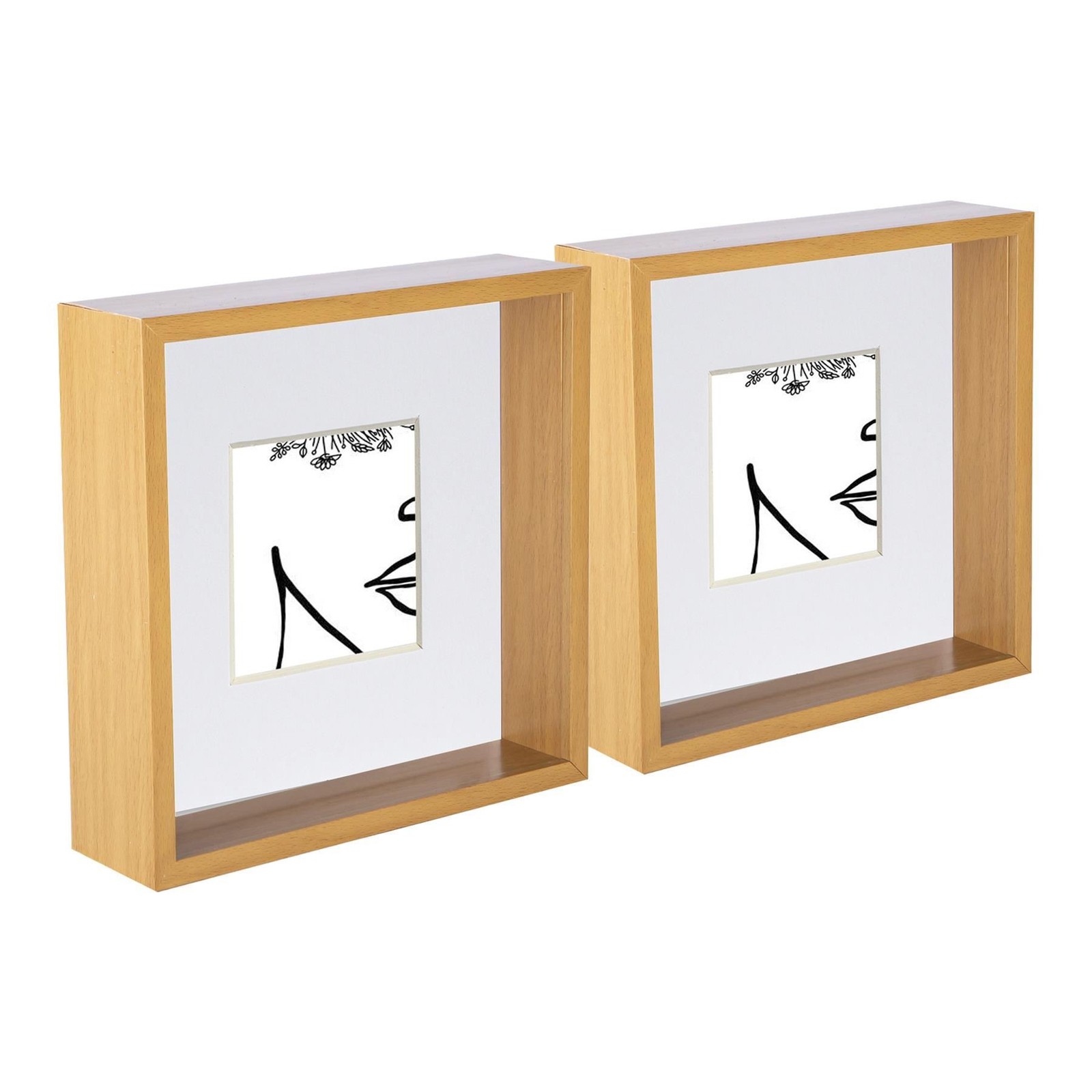 5x 3D Deep Box Photo Frames 8 x 8" with 4 x 4" Mount Light Wood/White