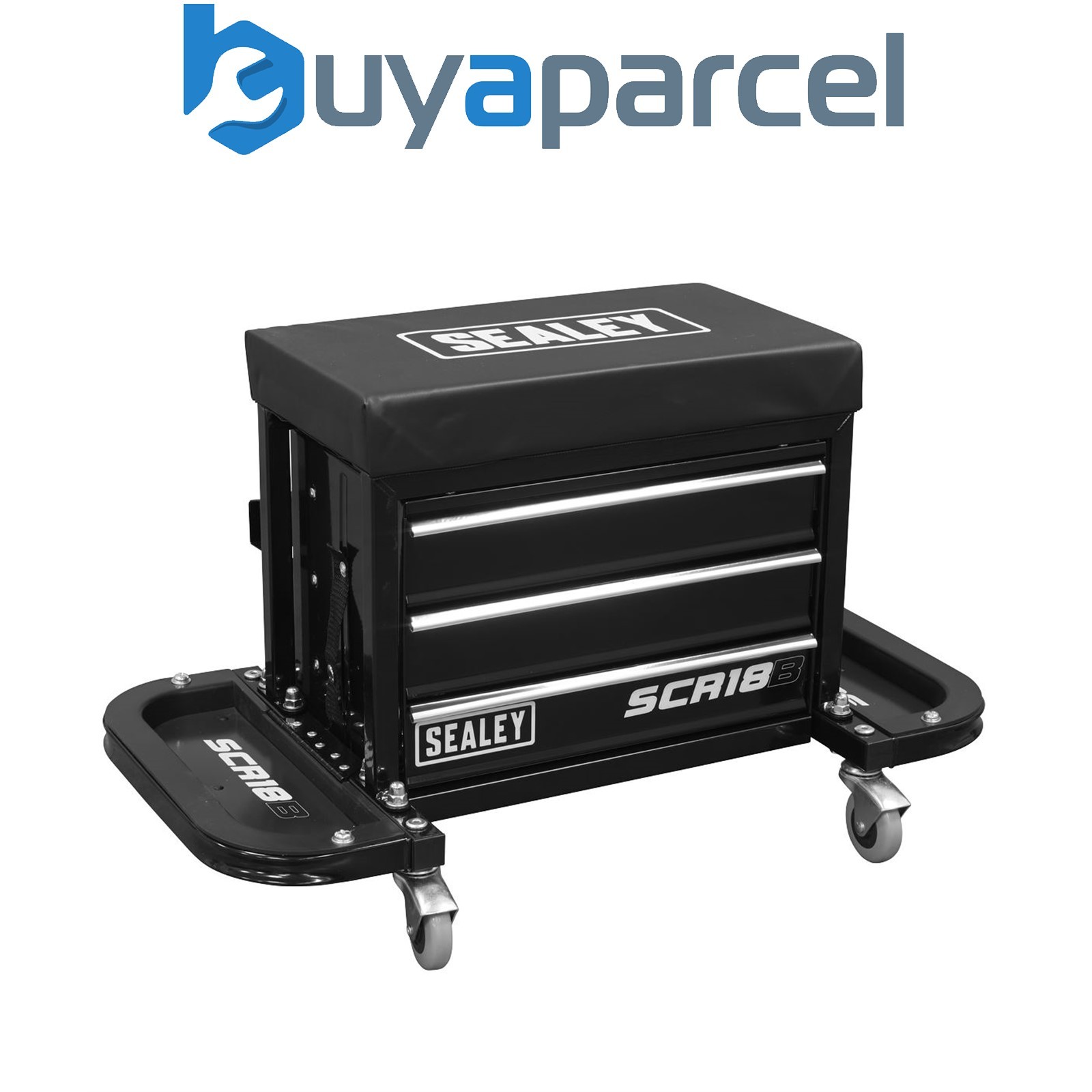 Sealey SCR18B Mechanic's Utility Seat & Toolbox - Black