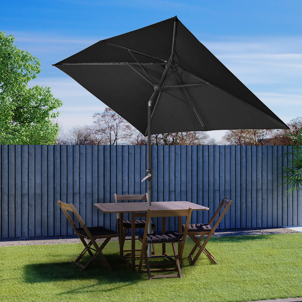 3x2m Garden Parasol Sun Shade Patio Outdoor Umbrella Rectangular Black Aluminium