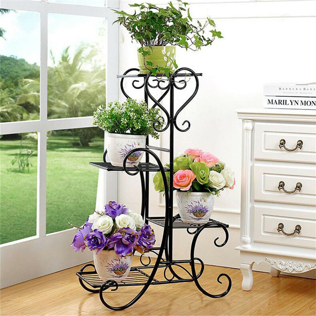 4 Tier Wrought Iron Plant Stand Display Shelf Home Decor Garden Flower Pot Shelf