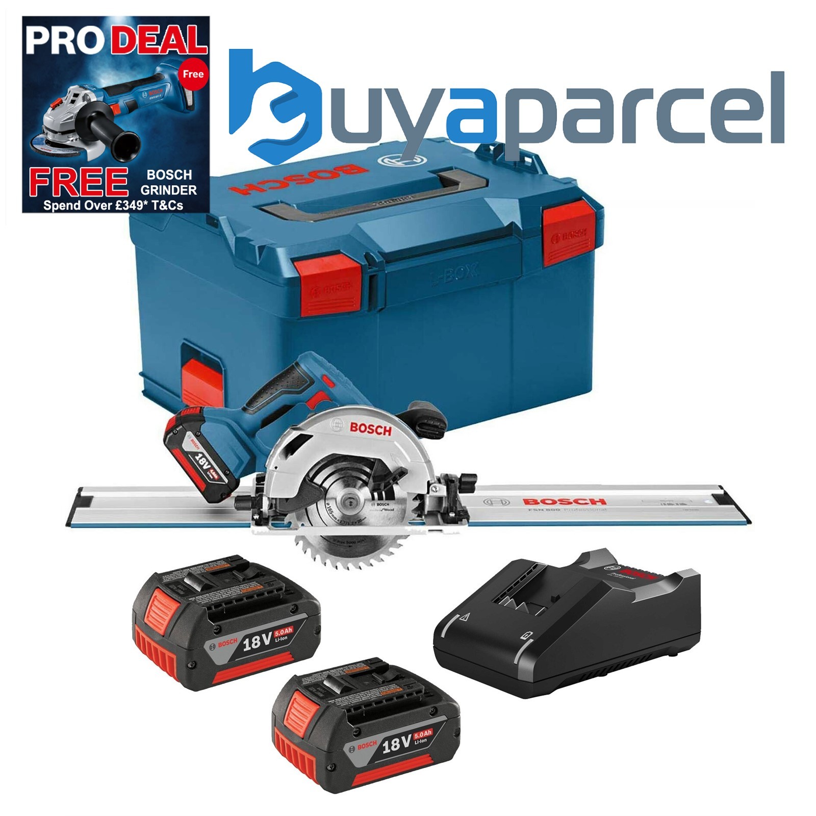 Bosch 18v GKS 18V-57 G 165mm Cordless Circular Saw 2 x 5.0ah + 800mm Guide Rail