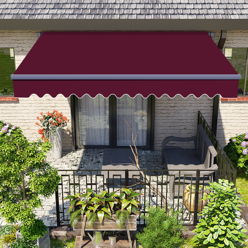 4x3m Retractable Manual Awning Patio Garden Canopy Sun Shade Shelter Wine Red