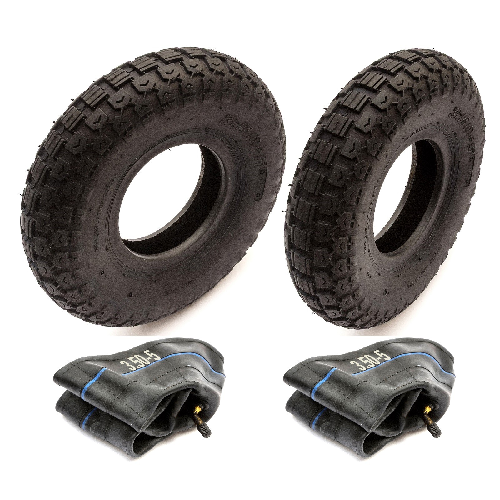 2x Heavy Duty 3.50-5 Tyre & Tube Bent Valve 4 Ply 5" Wheel Mobility Scooter