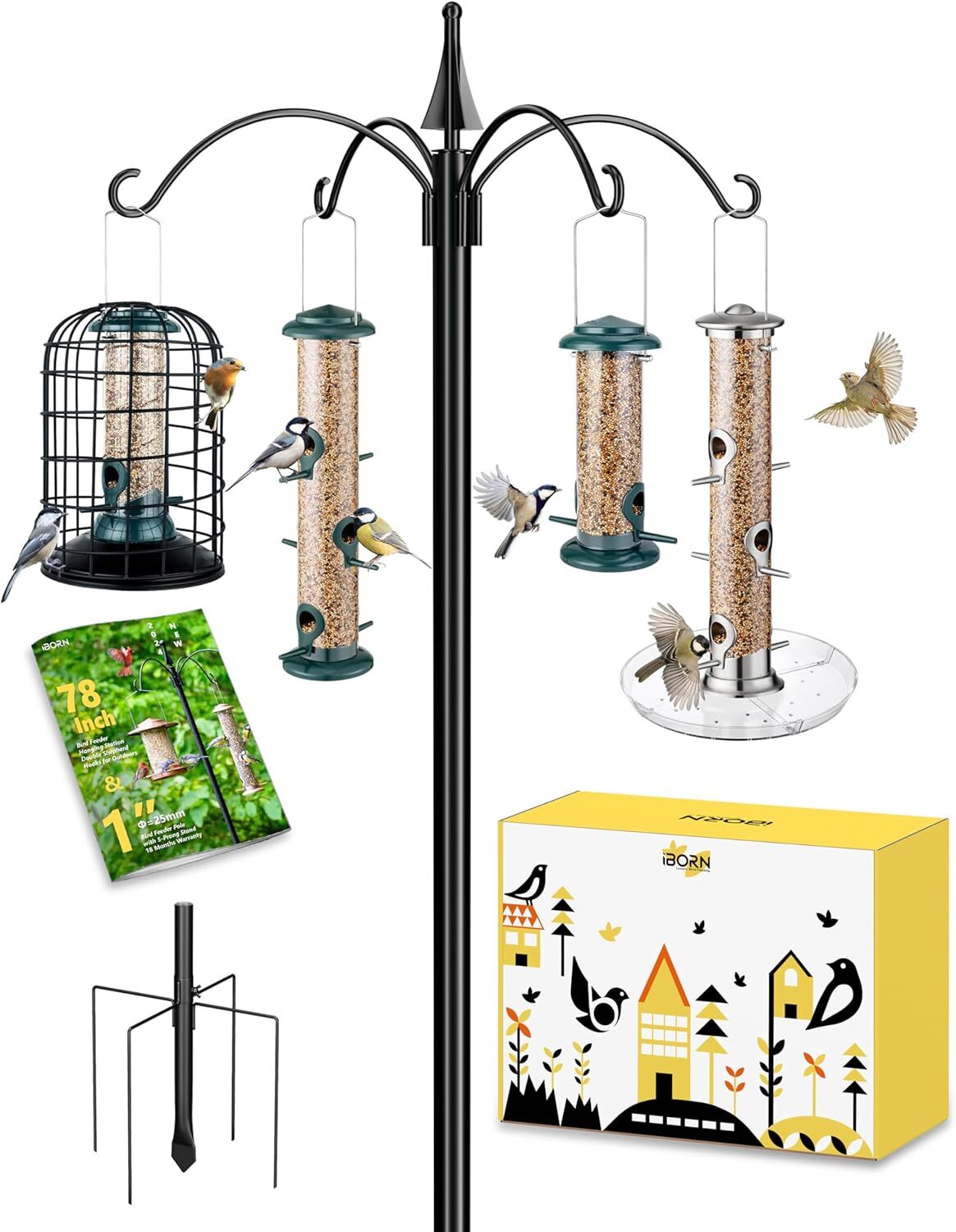 iBorn Bird Feeders Hanging Station 87Inch Wild Bird Feeding Station Stand Heavy