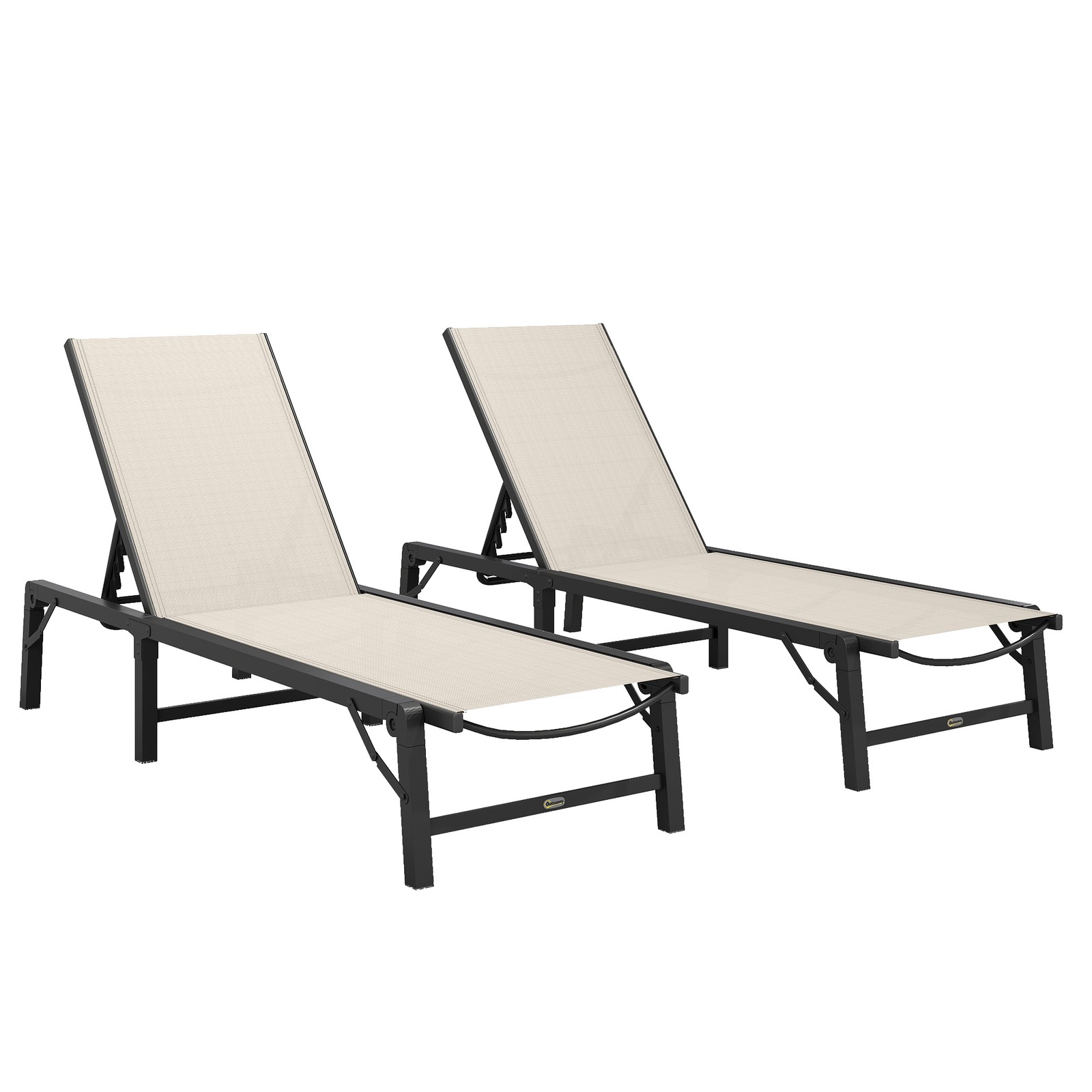 Outsunny Folding Sun Lounger Set of 2, 5-Position Reclining Sun Bed, Khaki