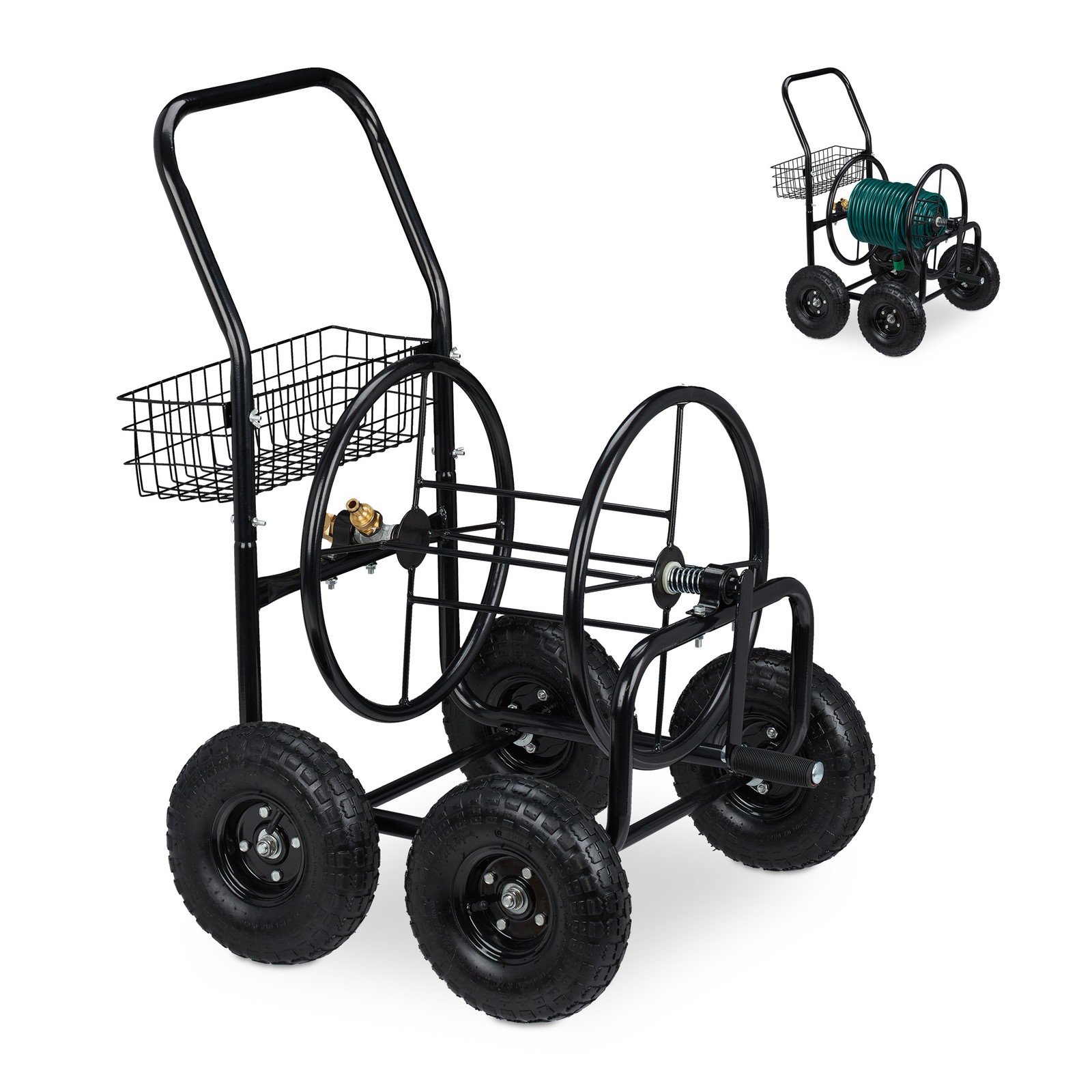 Hose trolley 4 Wheels Steel Frame Garden Hose Cart Water Hose Reel Lightweight