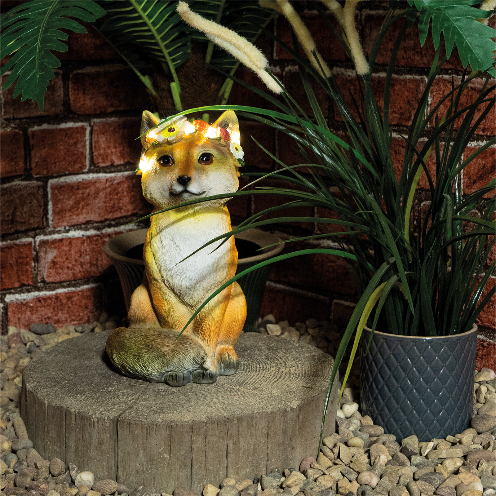 Garden Outdoor Solar Powered Light Up Animal Fox Ornament Gnome Decoration
