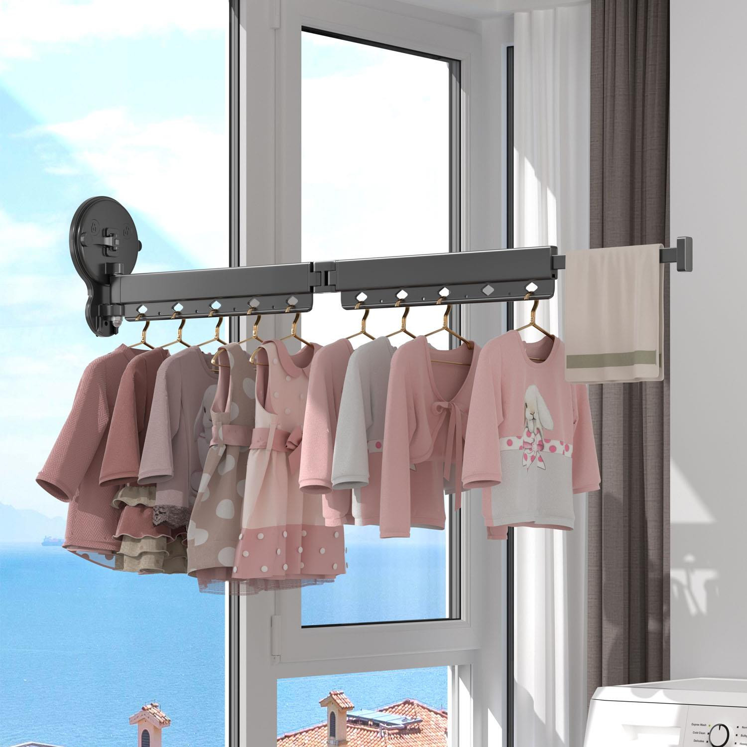 Foldable Wall-Mounted Clothes Drying Rack 2 Fold - Space-Saving Aluminium Airer