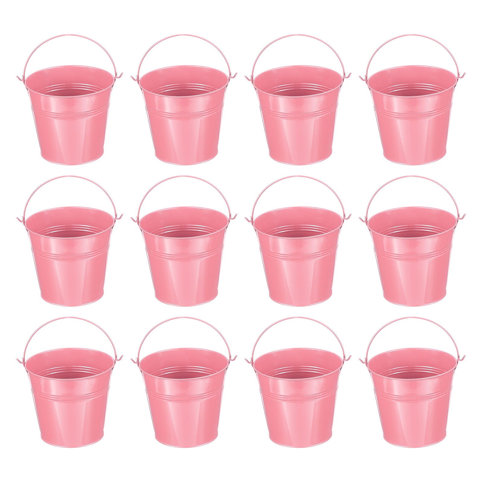 12 Pcs 5.1"x4.7" Small Metal Buckets with Handle Mini Galvanized Bucket Pink