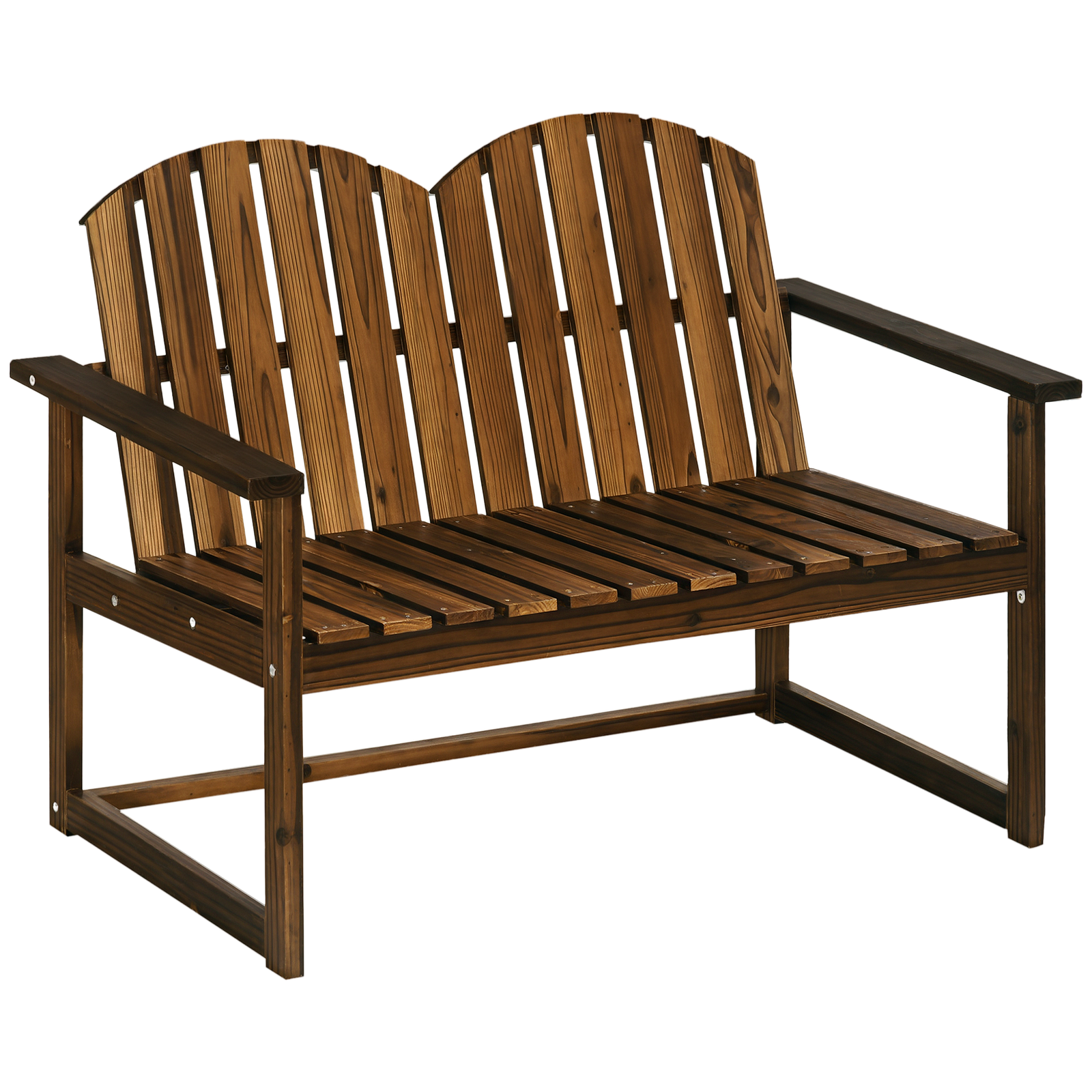 Outsunny Wooden Bench for Two People, Patio Loveseat Chair w/ Slatted Backrest