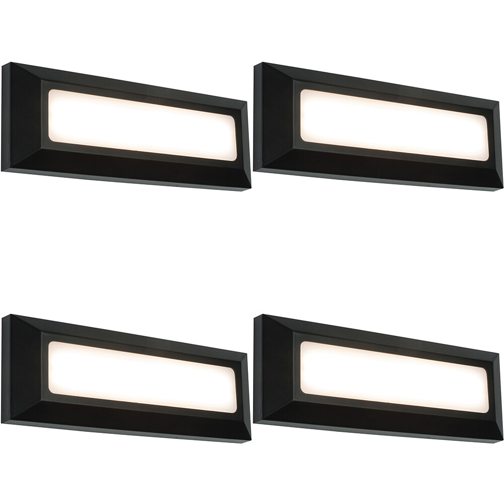 4 PACK Outdoor IP65 Pathway Guide Light - Direct 3W Warm White LED - Black ABS