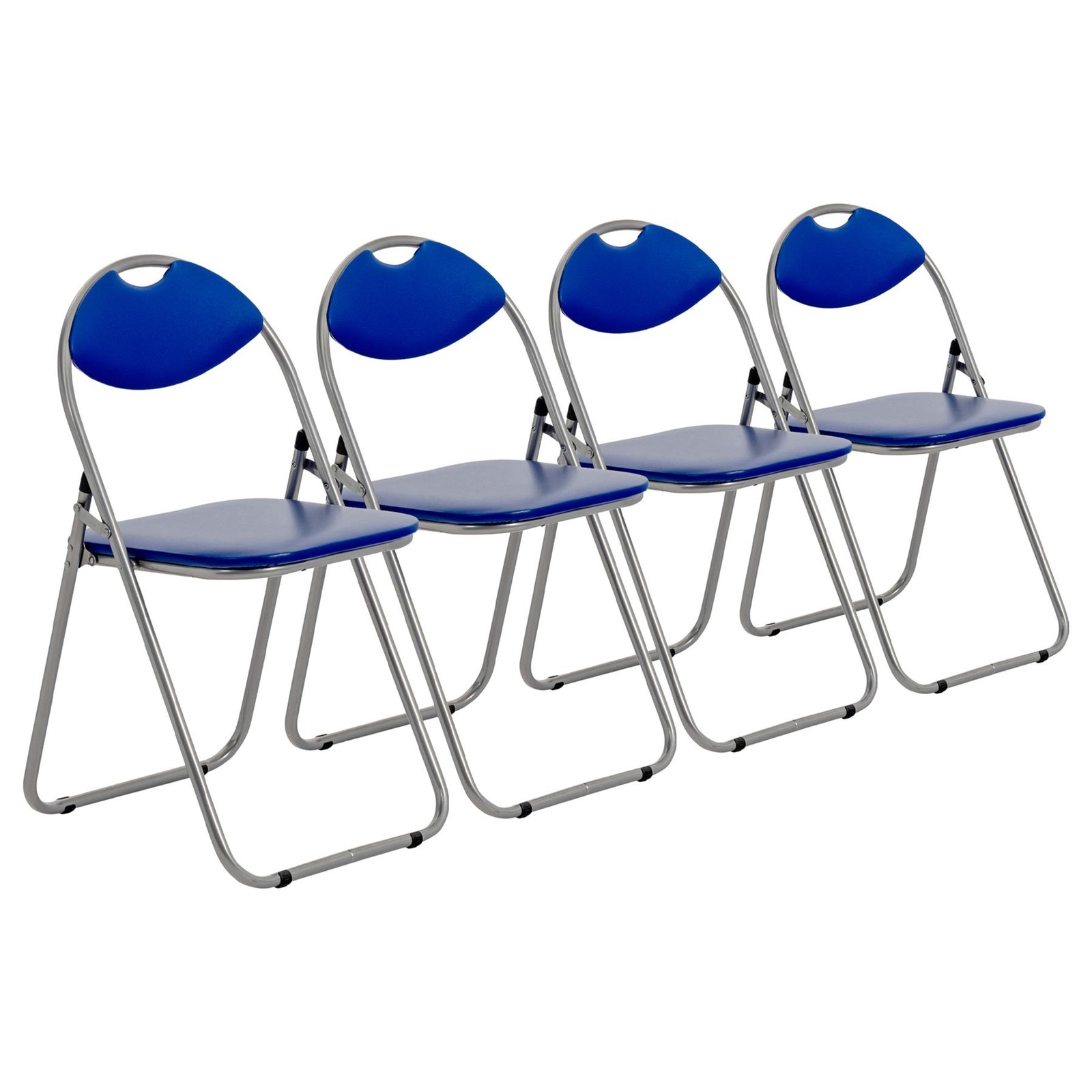 Folding Chairs Padded Faux Leather Studying Dining Office Event Chair Blue x4