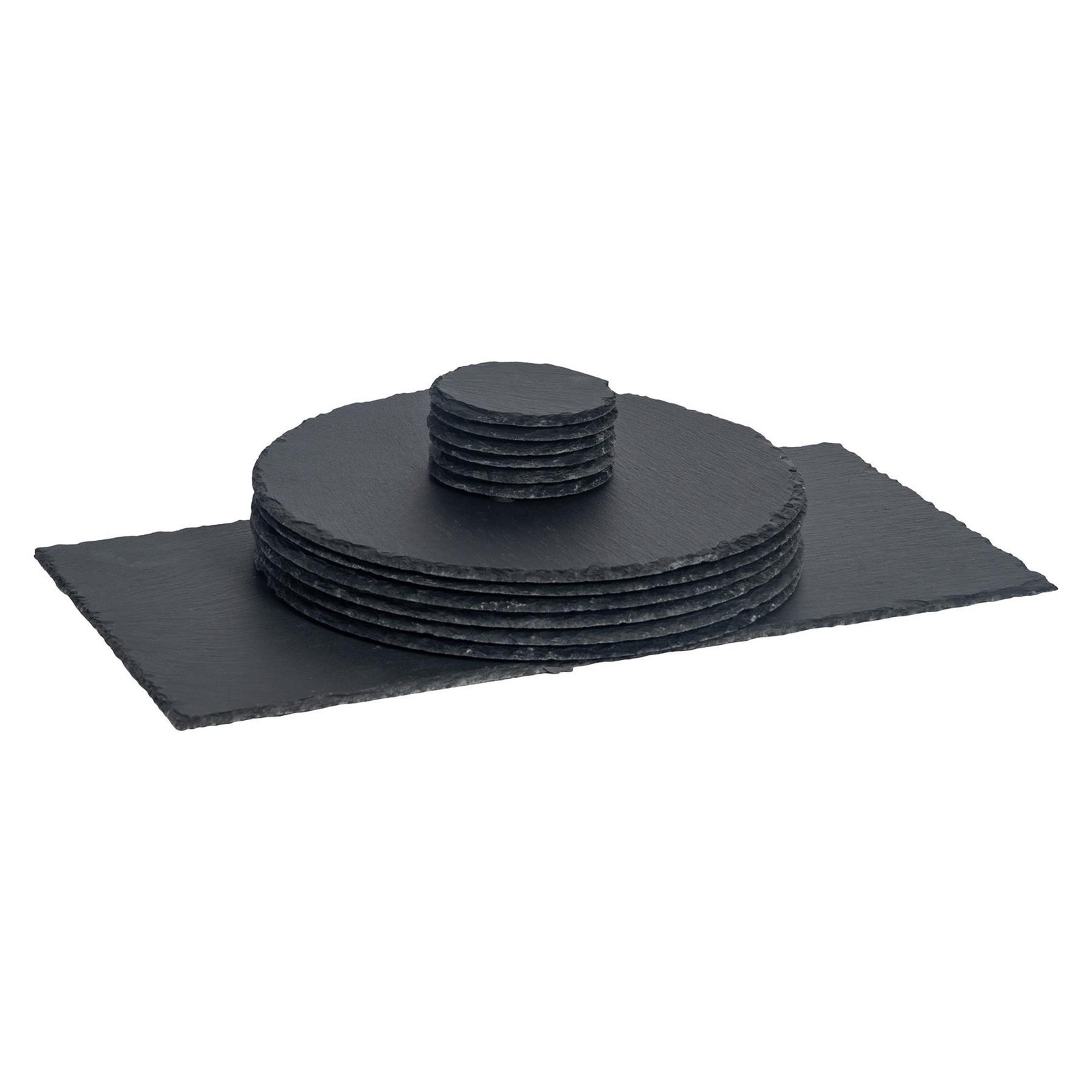 13 Piece Round Slate Placemats & Coasters Set Rustic Dining Table Setting Grey