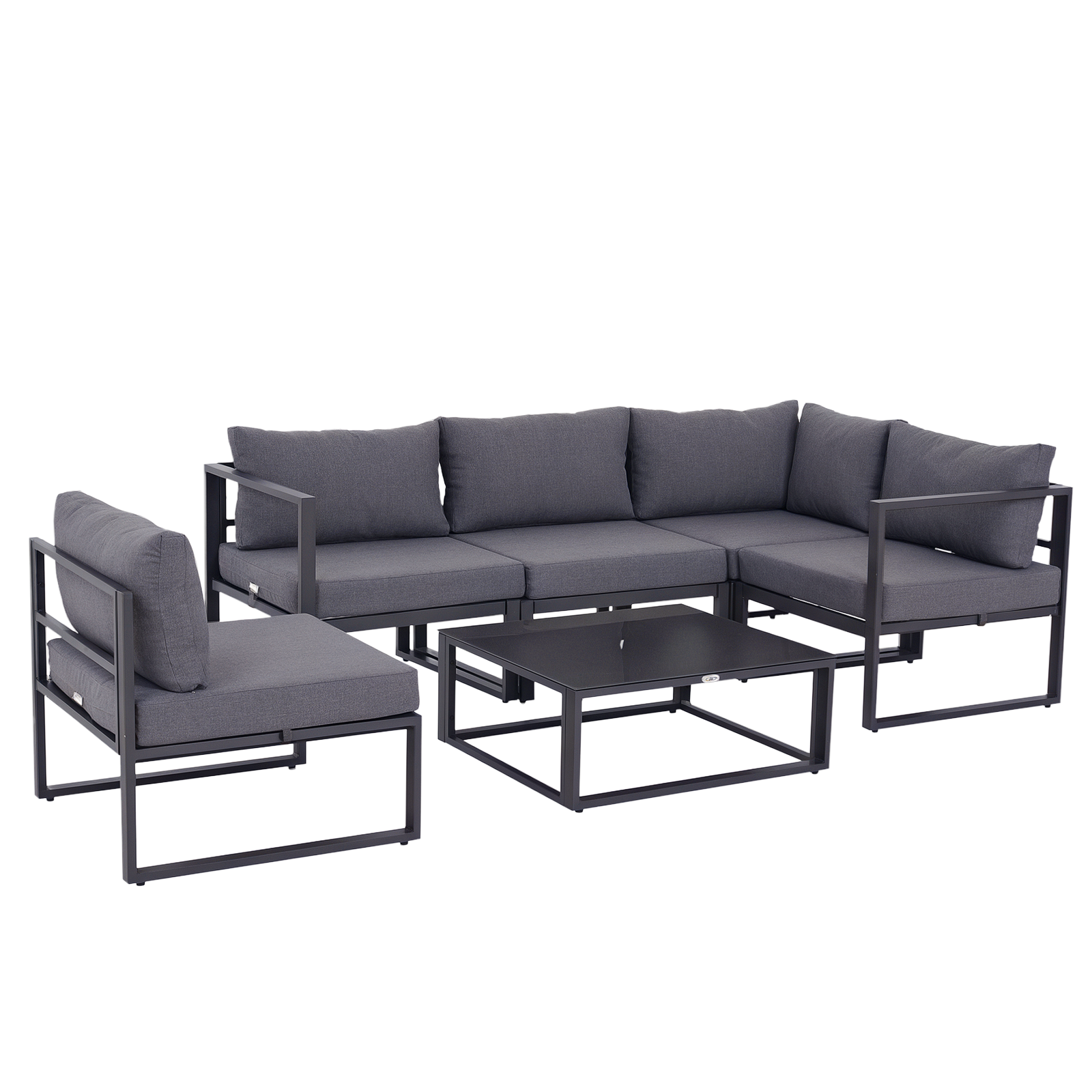 Outsunny 6Pcs Outdoor Sectional Sofa Set Conversation Aluminum Frame w/ Cushion