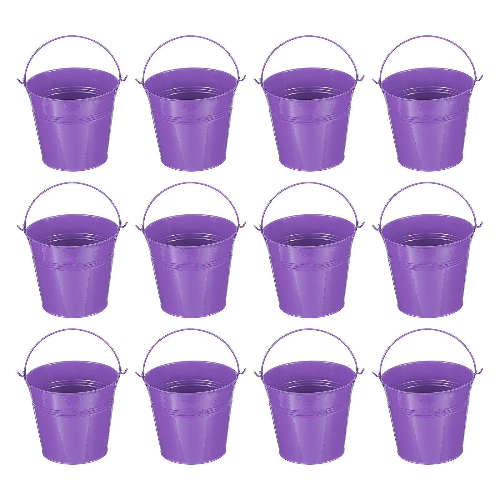 12 Pcs 5.1"x4.7" Small Metal Buckets with Handle Mini Bucket Dark Purple