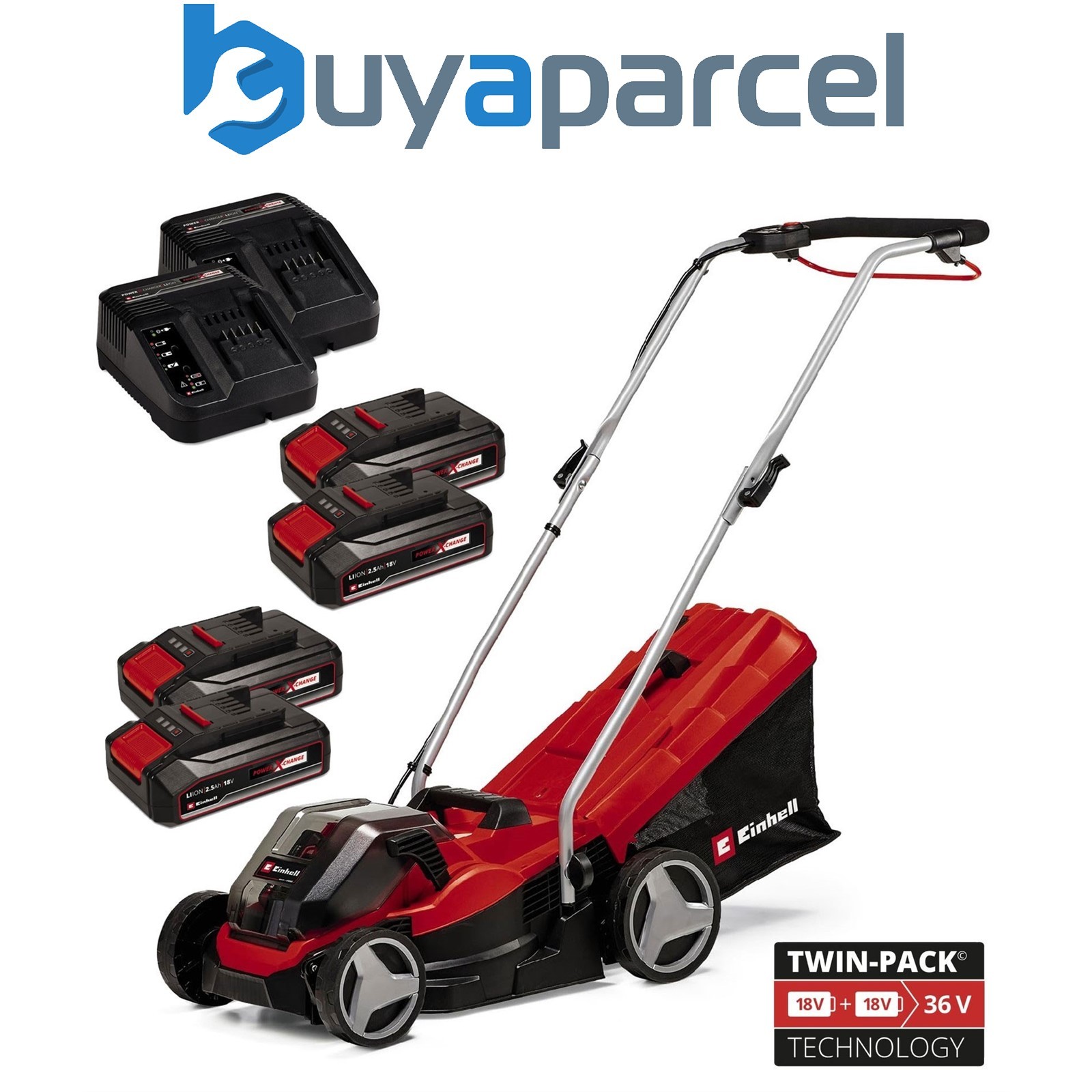 Einhell Cordless Twin 18v 36v Lawnmower 33cm Cut Brushless Power X Change 4x2.5
